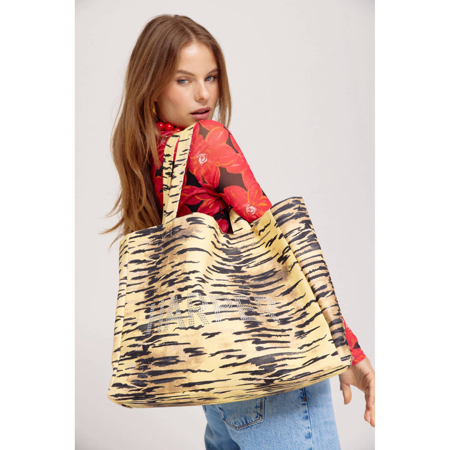HARPER & YVE shopper met tijgerprint geel