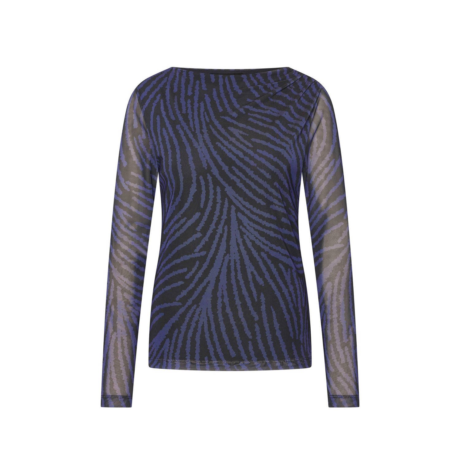 Expresso top met all over print en mesh blauw zwart