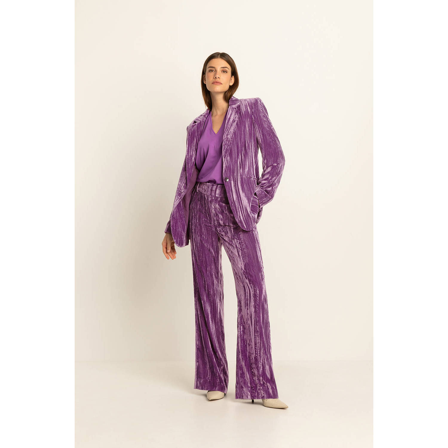 Expresso fluwelen high waist flared pantalon paars