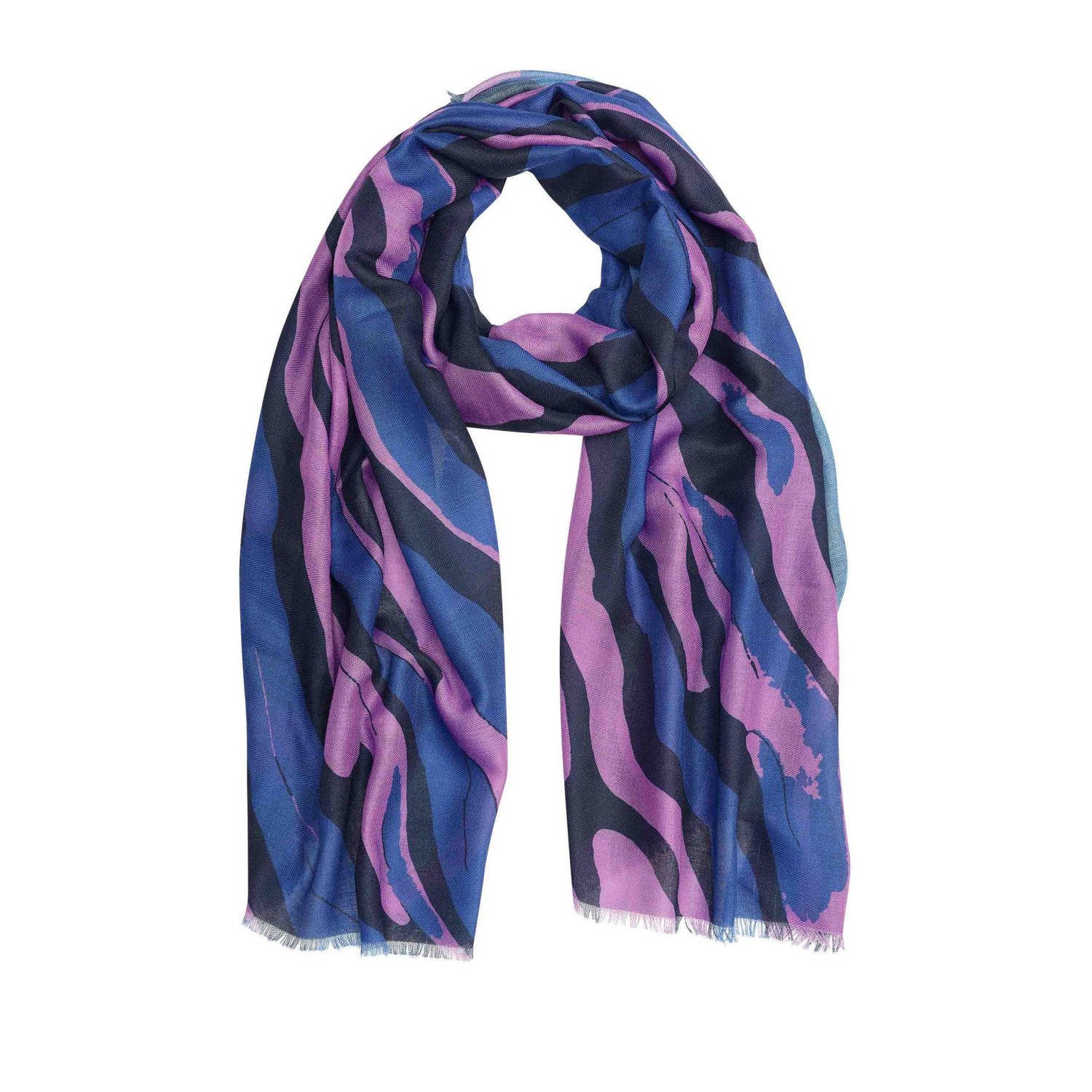 Expresso sjaal met all over print blauw paars