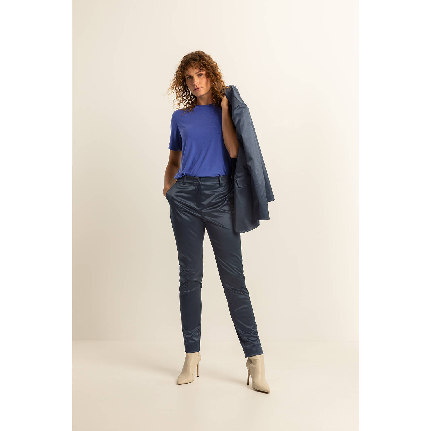 Expresso Satijnen slim ft broek donkerblauw