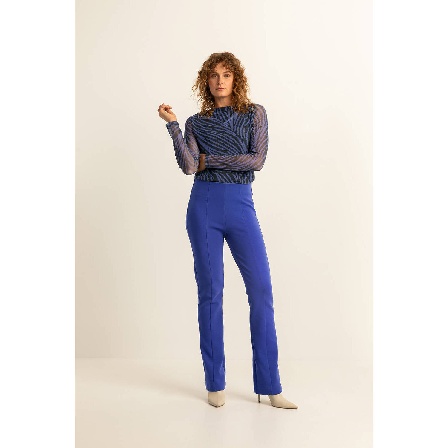 Expresso flared high waist pantalon blauw