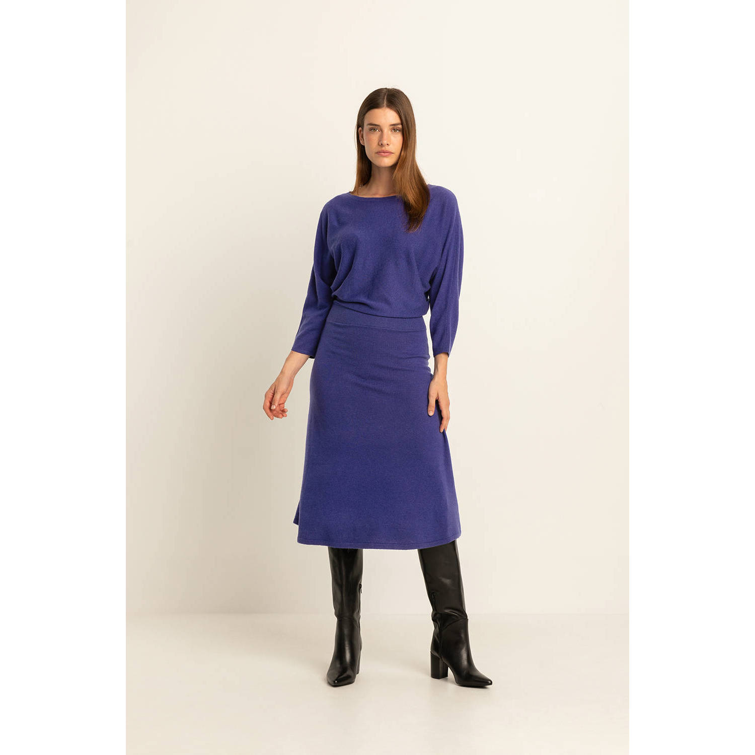 Expresso fijngebreide jurk met wol blauw