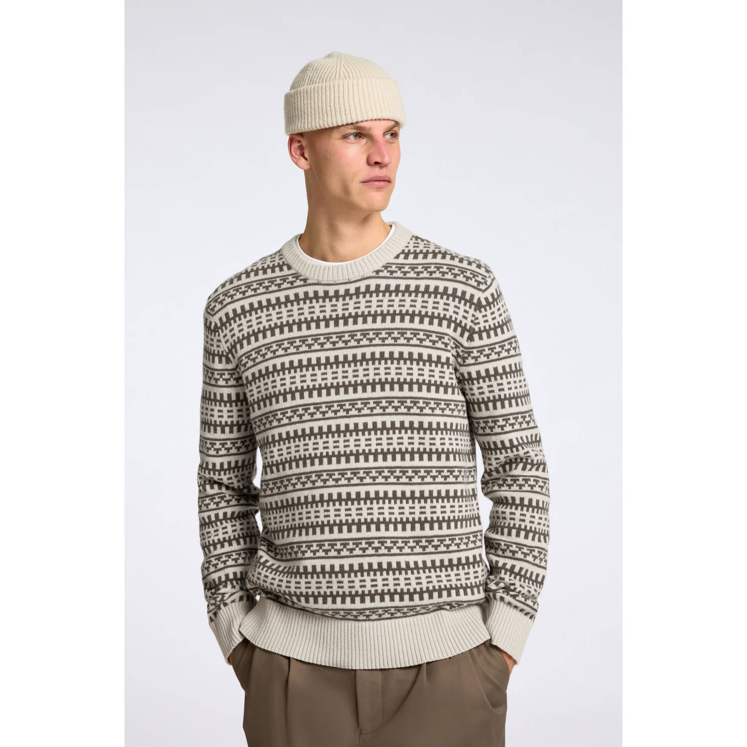 SELECTED HOMME wollen gebreide trui bruin