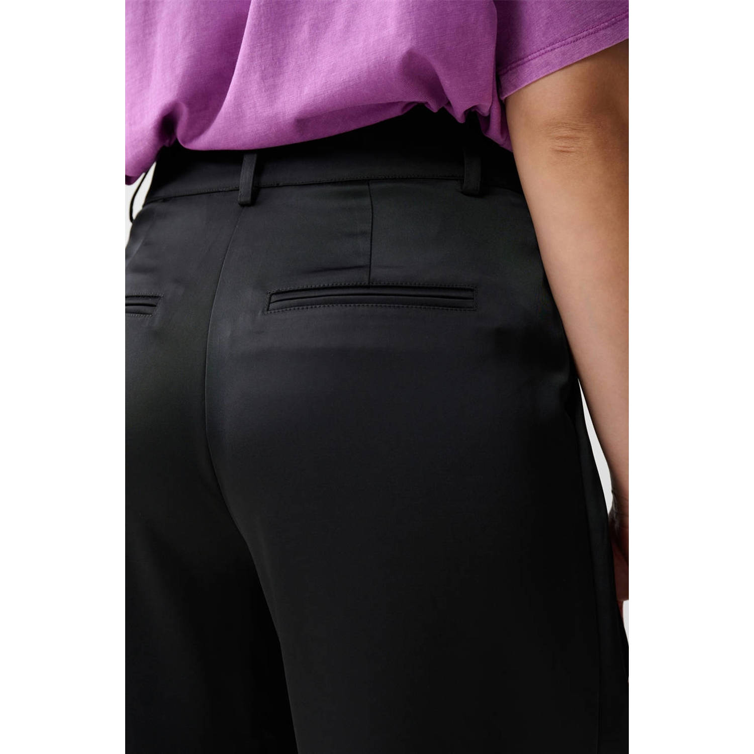 Shoeby satijnen high waist wide leg broek zwart