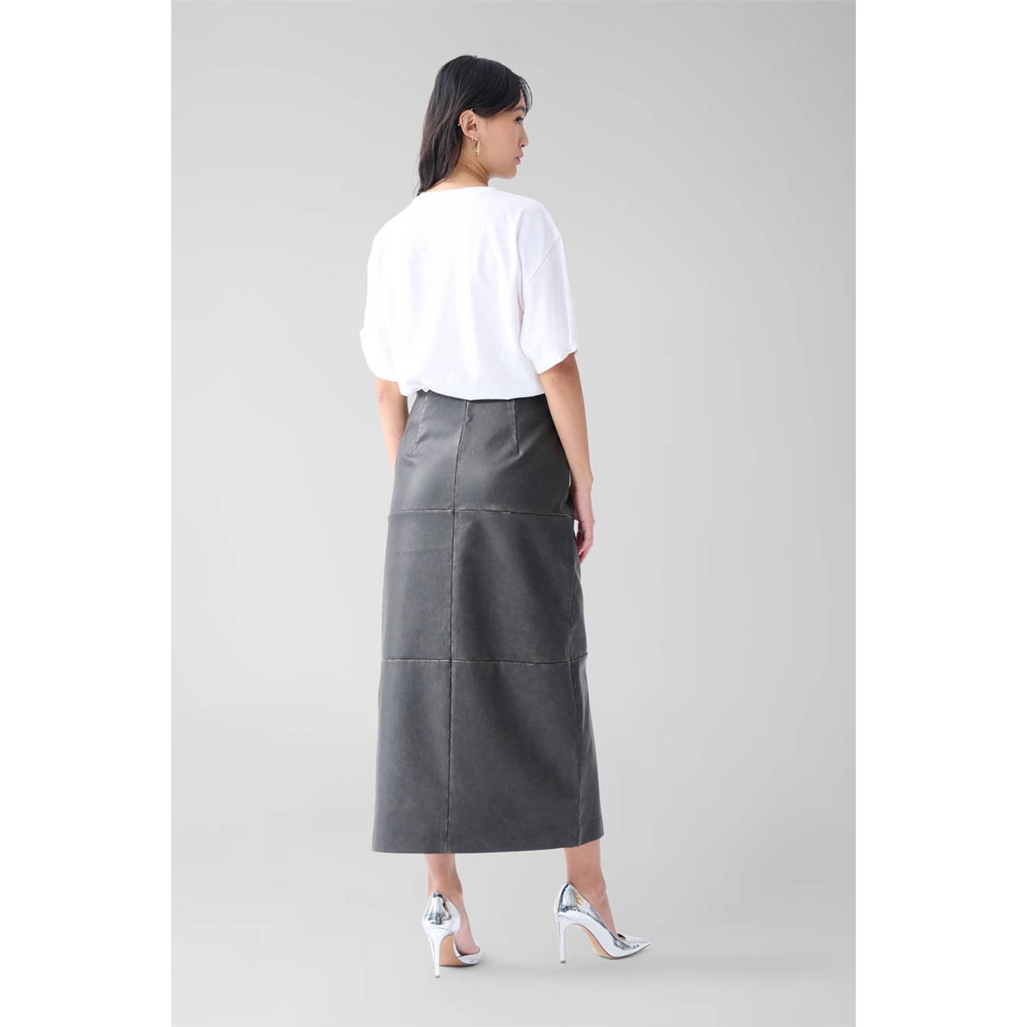 Shoeby imitatieleren rok grijs