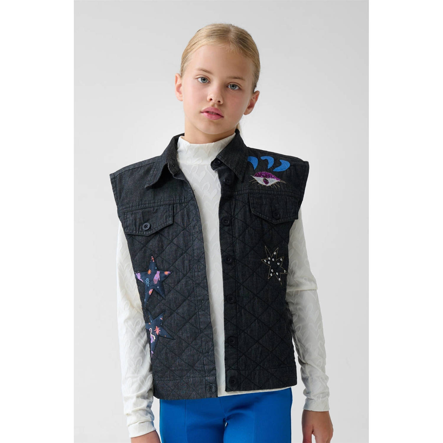 Shoeby gilet met all over print en patches zwart