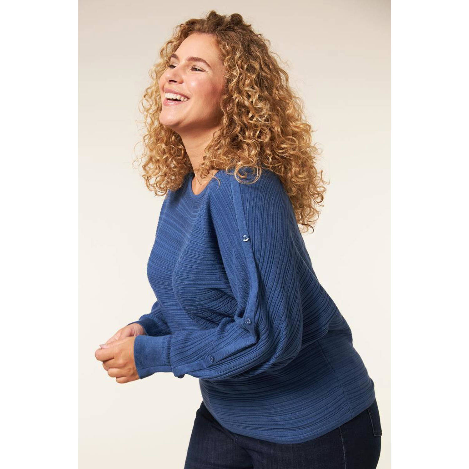 Miss Etam Plus gebreide trui blauw