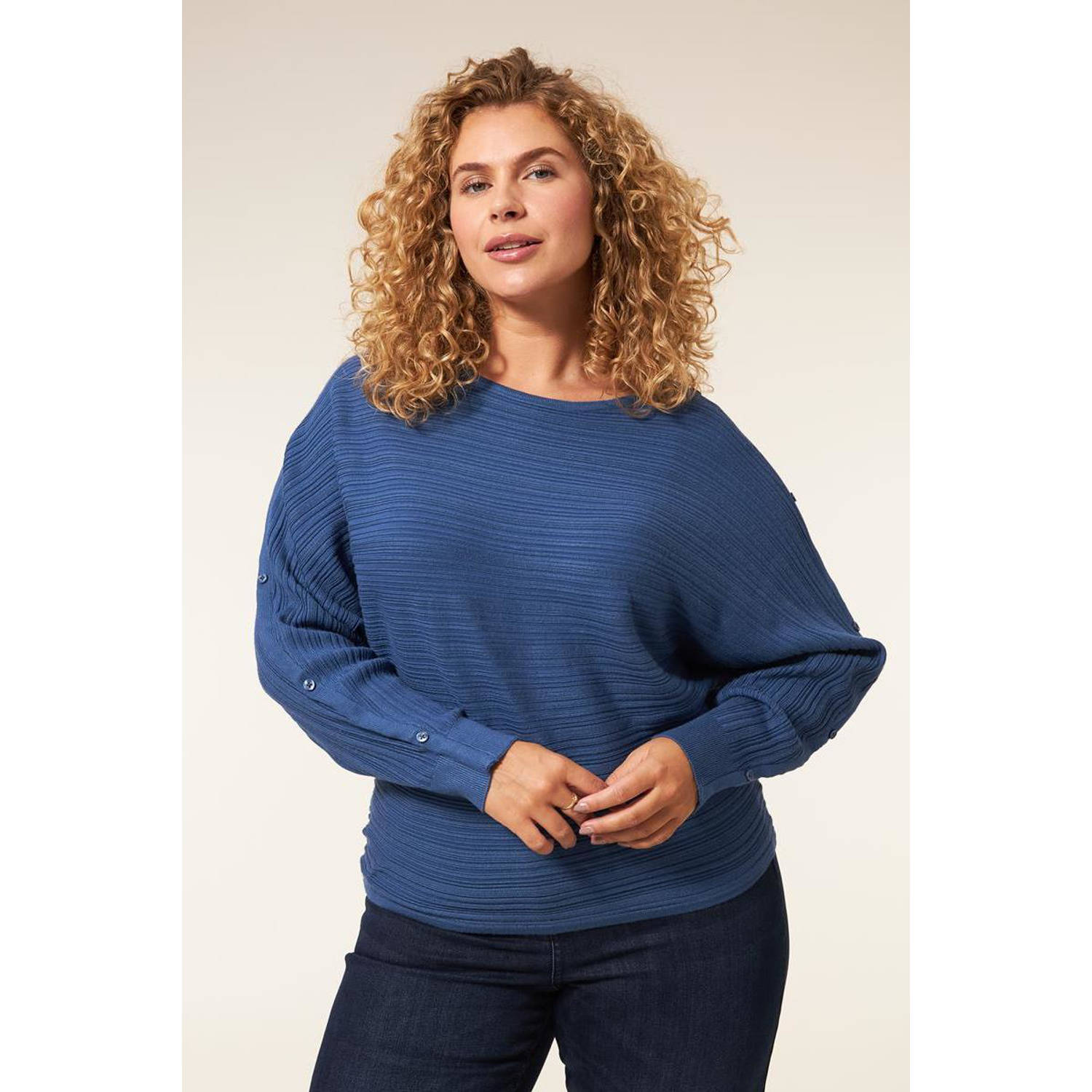 Miss Etam Plus gebreide trui blauw