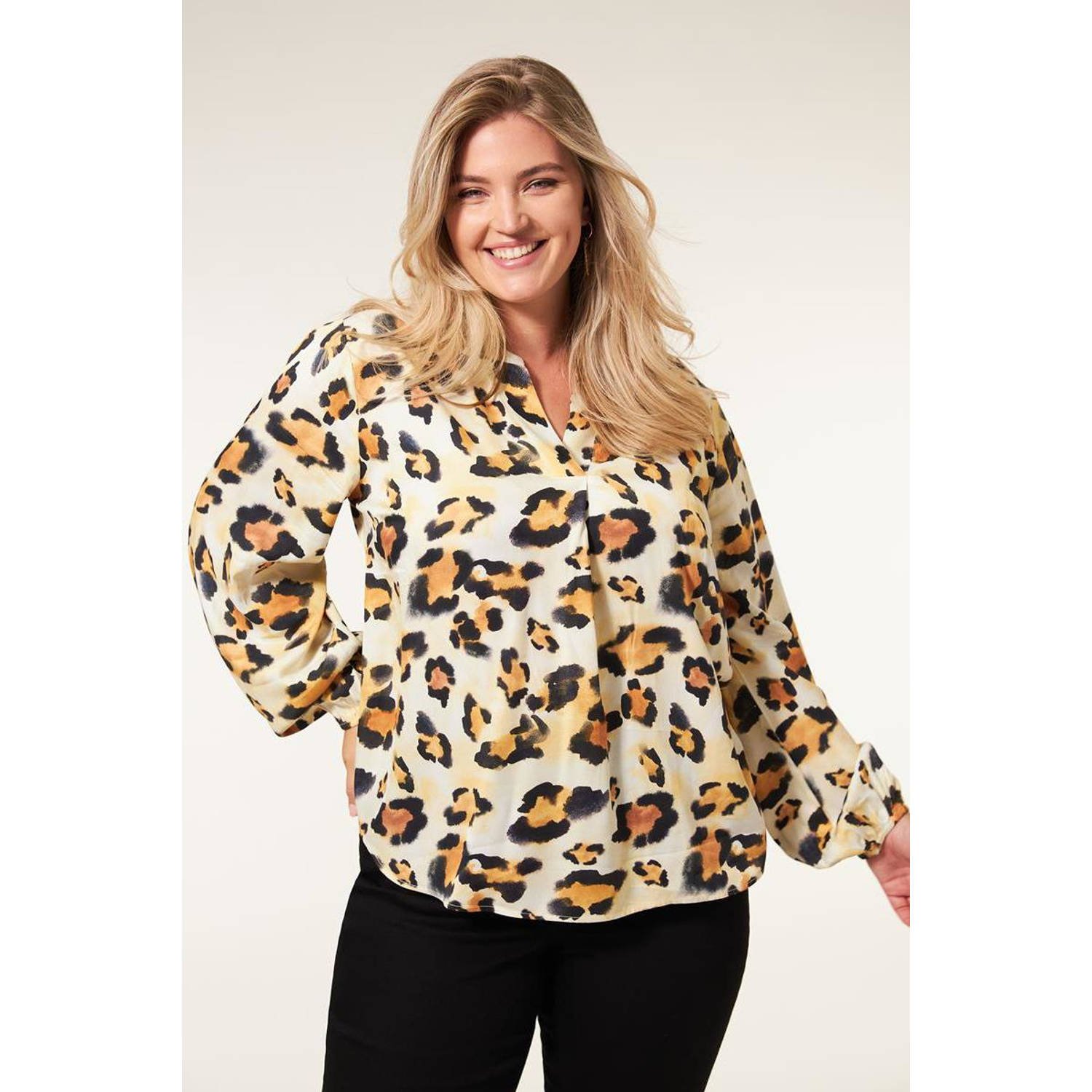 Miss Etam Plus top Alice met panterprint ecru oranje