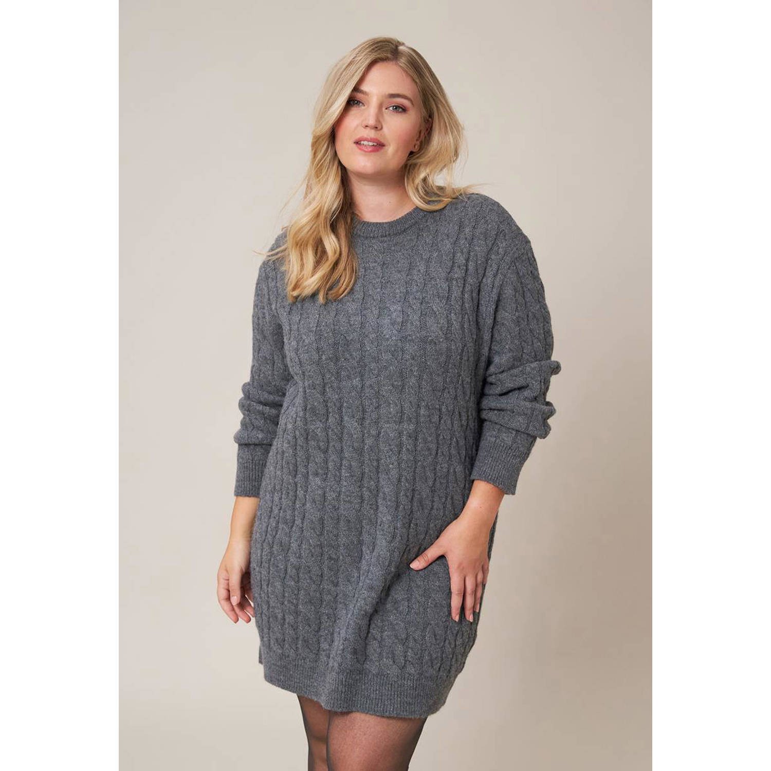 Miss Etam Plus gebreide jurk antraciet