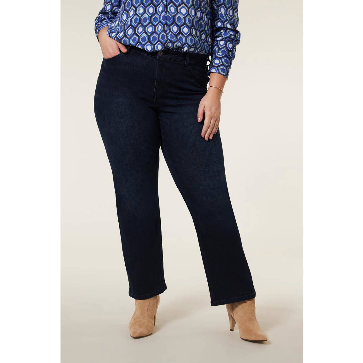 Miss Etam Plus straight leg jeans Jackie dark blue denim