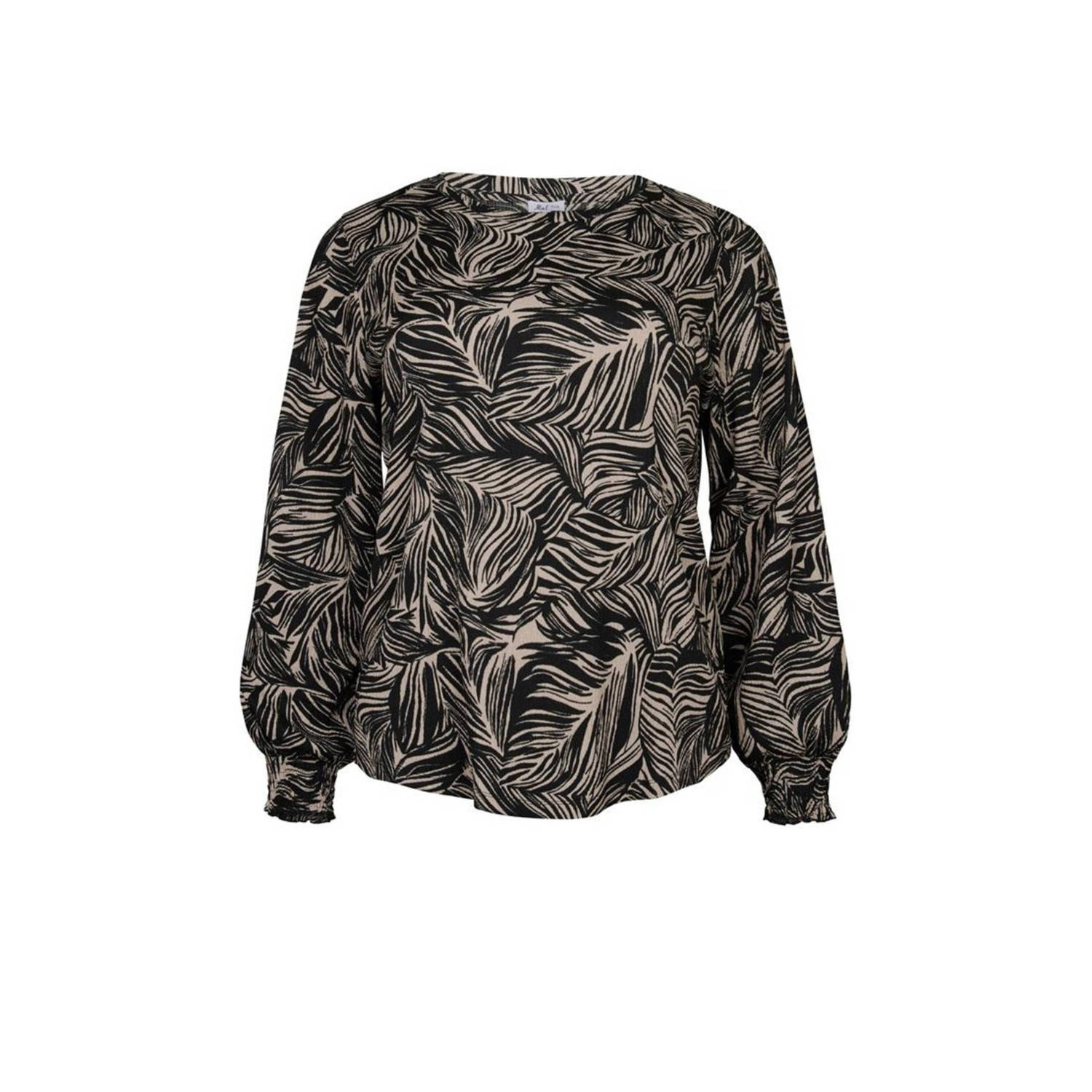 Miss Etam Plus top met bladprint grijs zwart