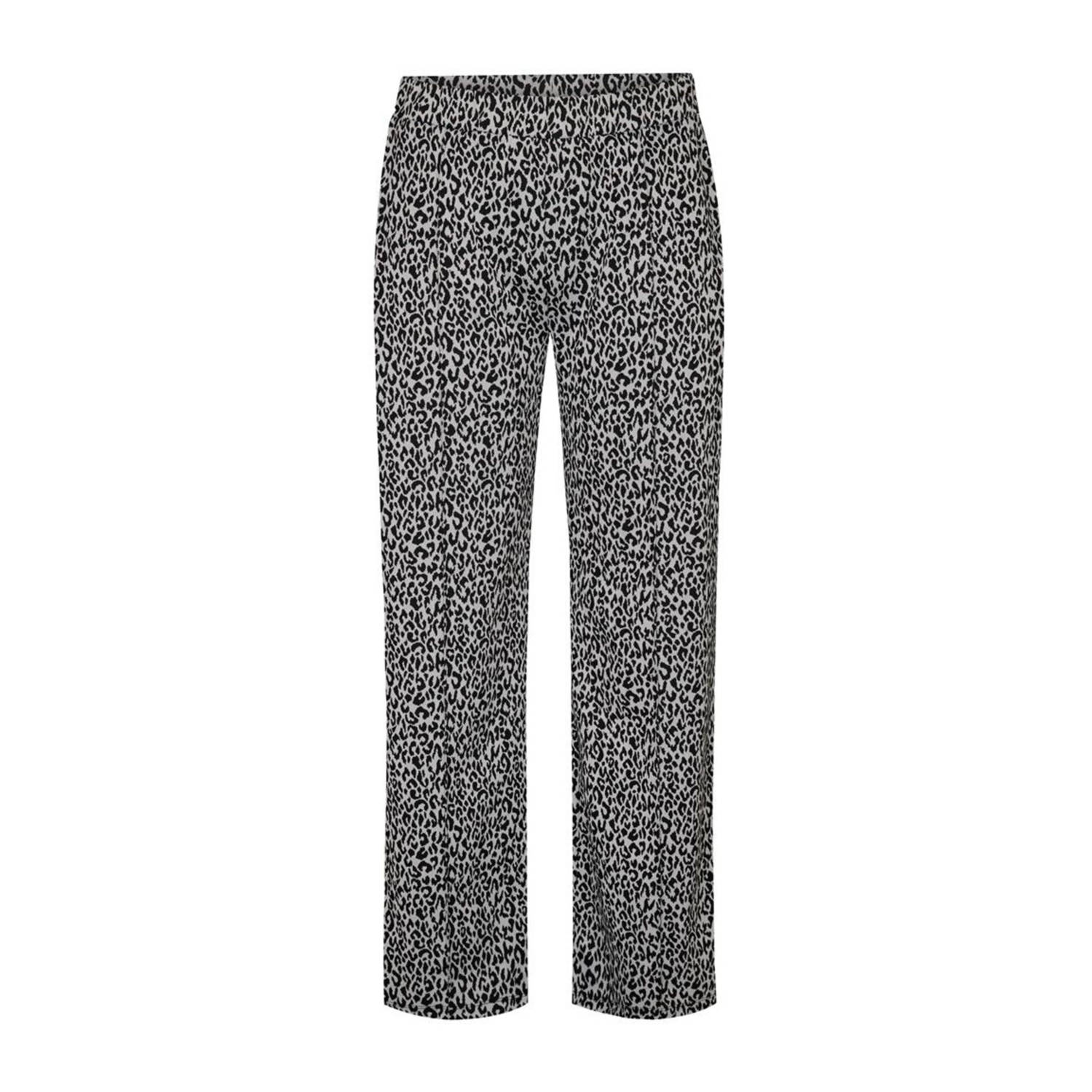 Miss Etam Plus wide leg broek Mia met panterprint zwart ecru