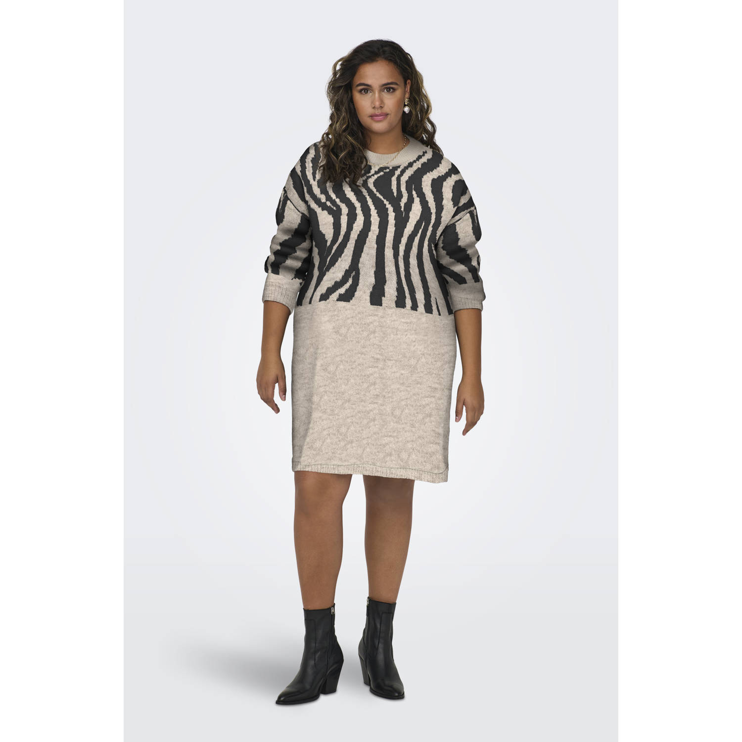 ONLY CARMAKOMA jurk CARJADE met dierenprint beige zwart