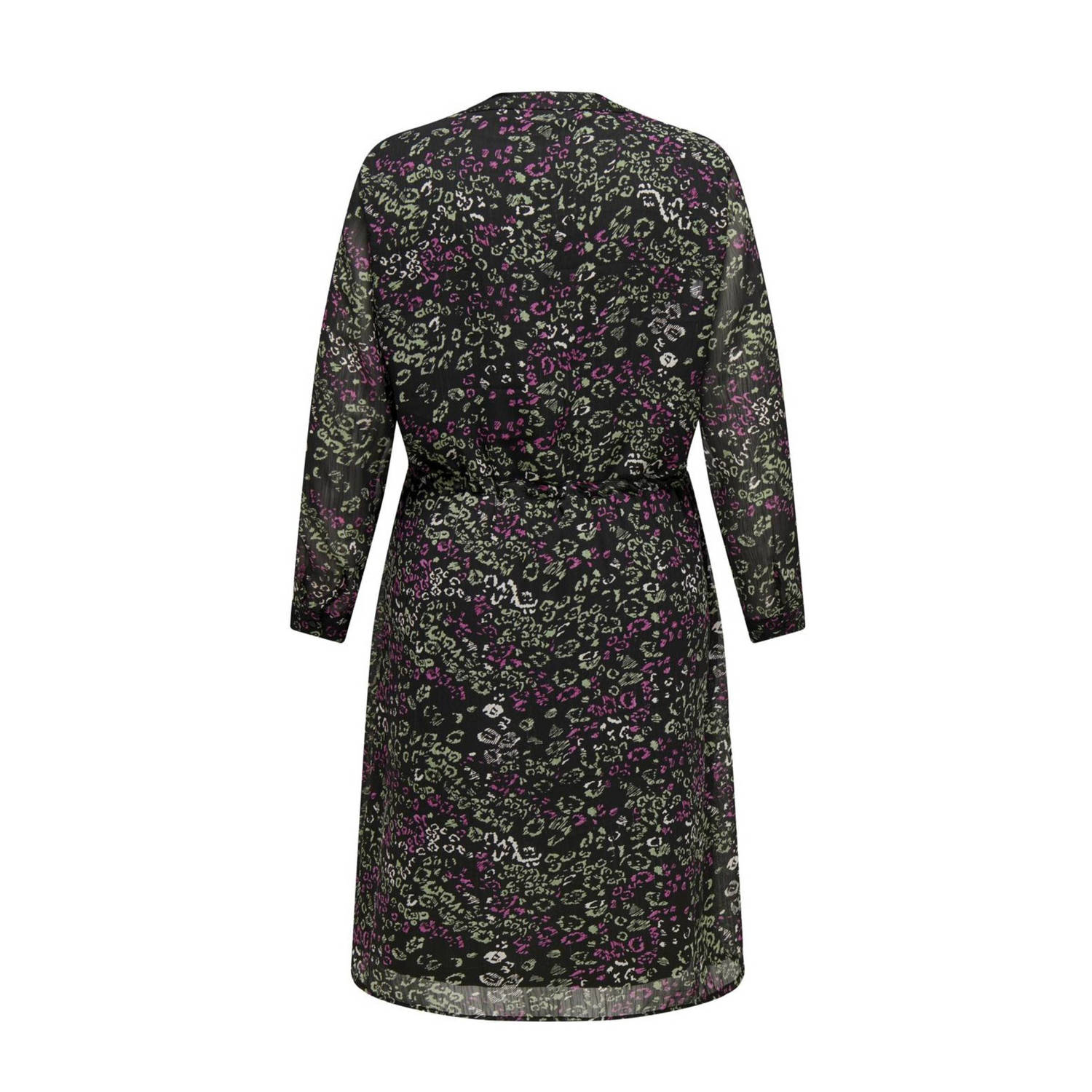 ONLY CARMAKOMA semi-transparante jurk CARCERA met all over print zwart groen roze