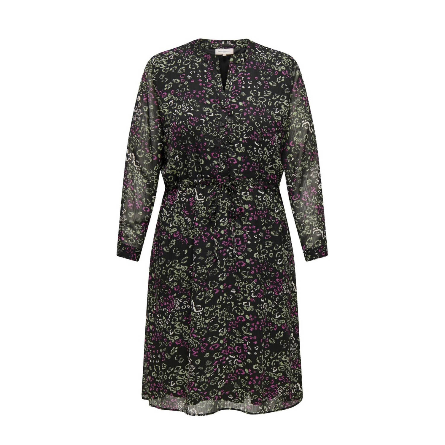 ONLY CARMAKOMA semi-transparante jurk CARCERA met all over print zwart groen roze