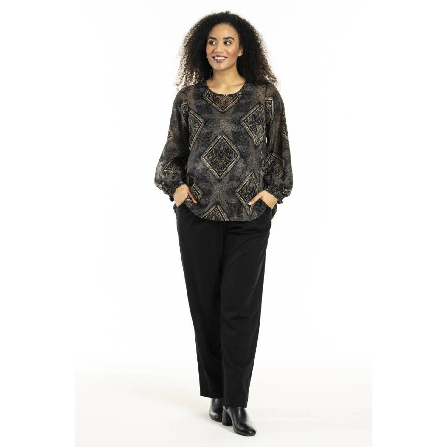STUDIO tuniek SGiselle met all over print zwart goud