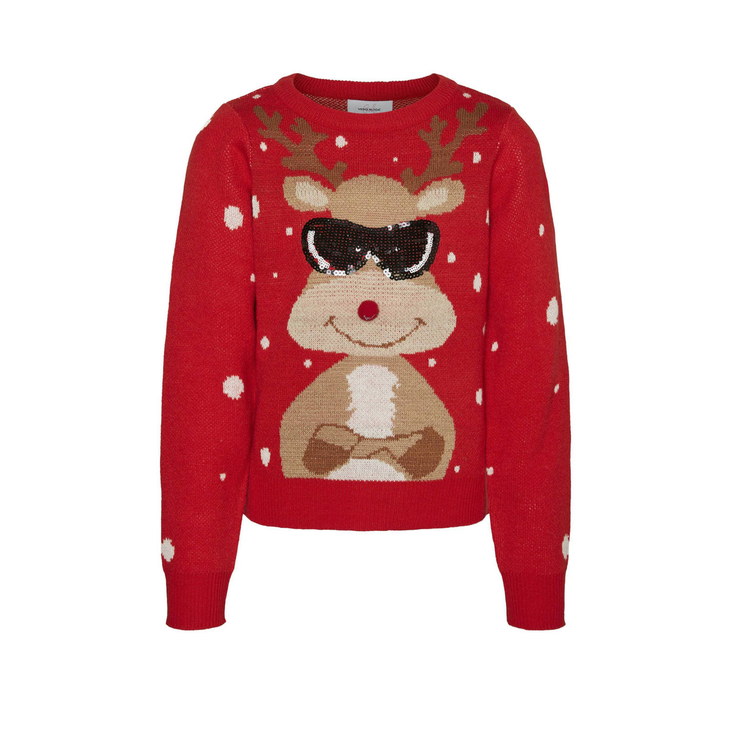 VERO MODA GIRL gebreide kersttrui rood beige