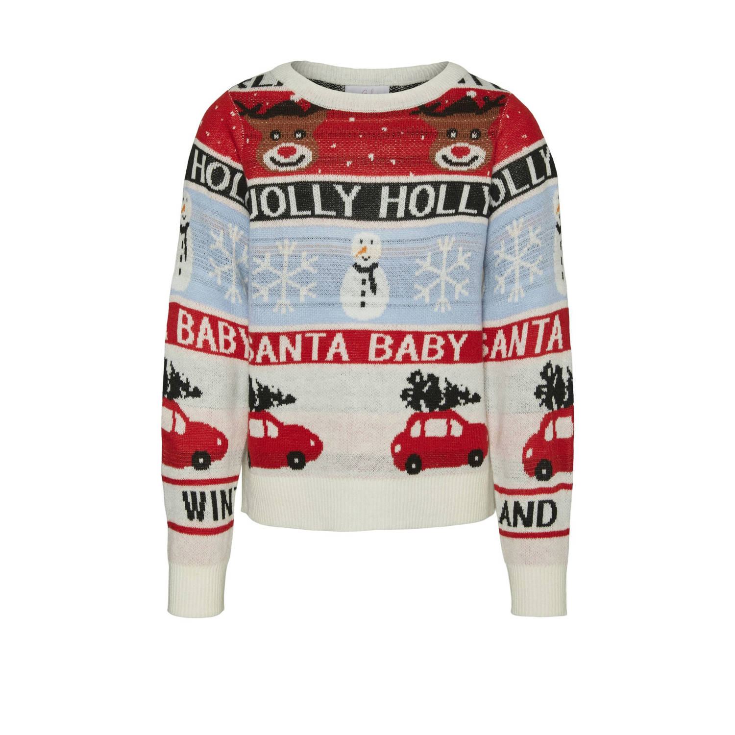 VERO MODA GIRL gebreide kersttrui offwhite rood blauw