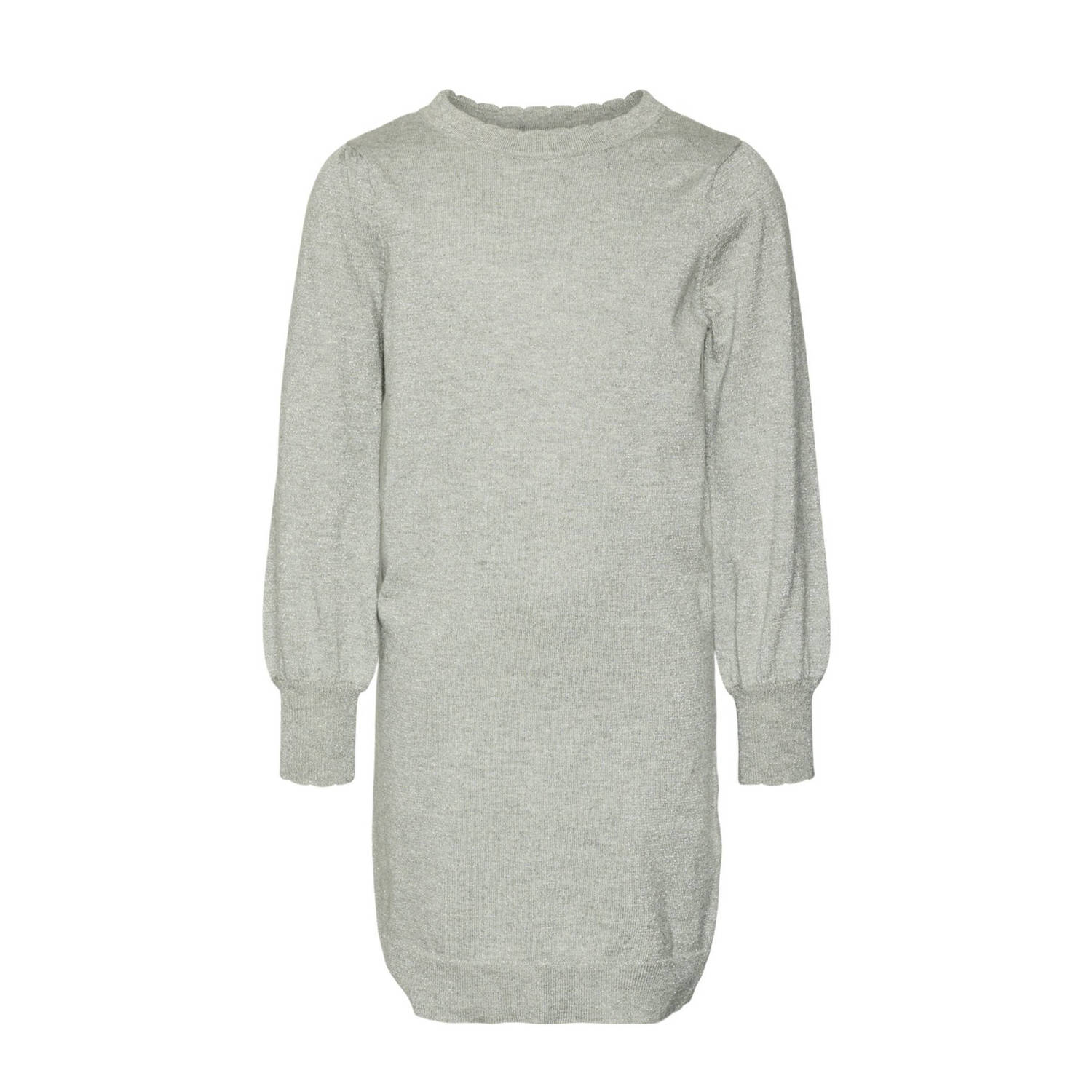 VERO MODA GIRL fijngebreide jurk VMHAPPYSHINE lichtgrijs melange