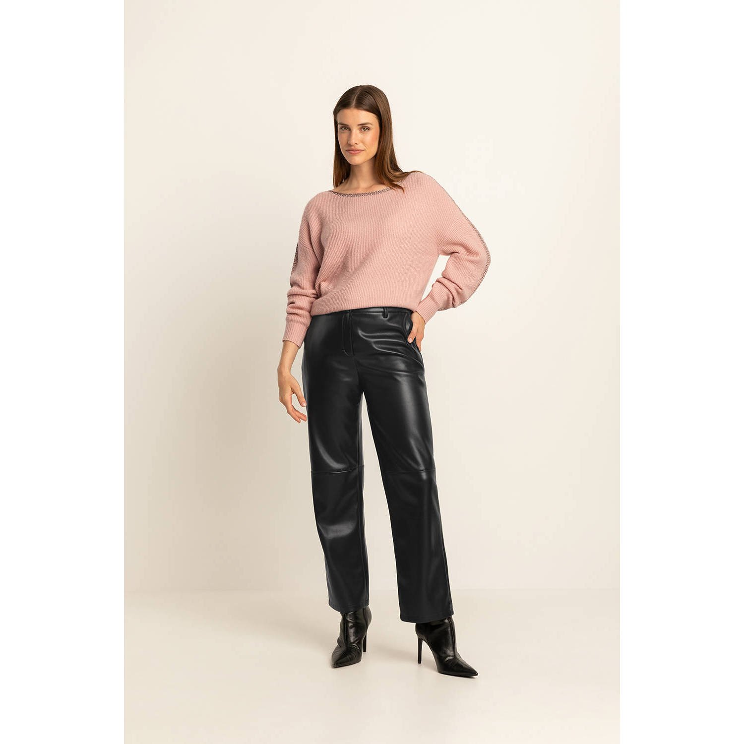Expresso imitatieleren bootcut broek zwart