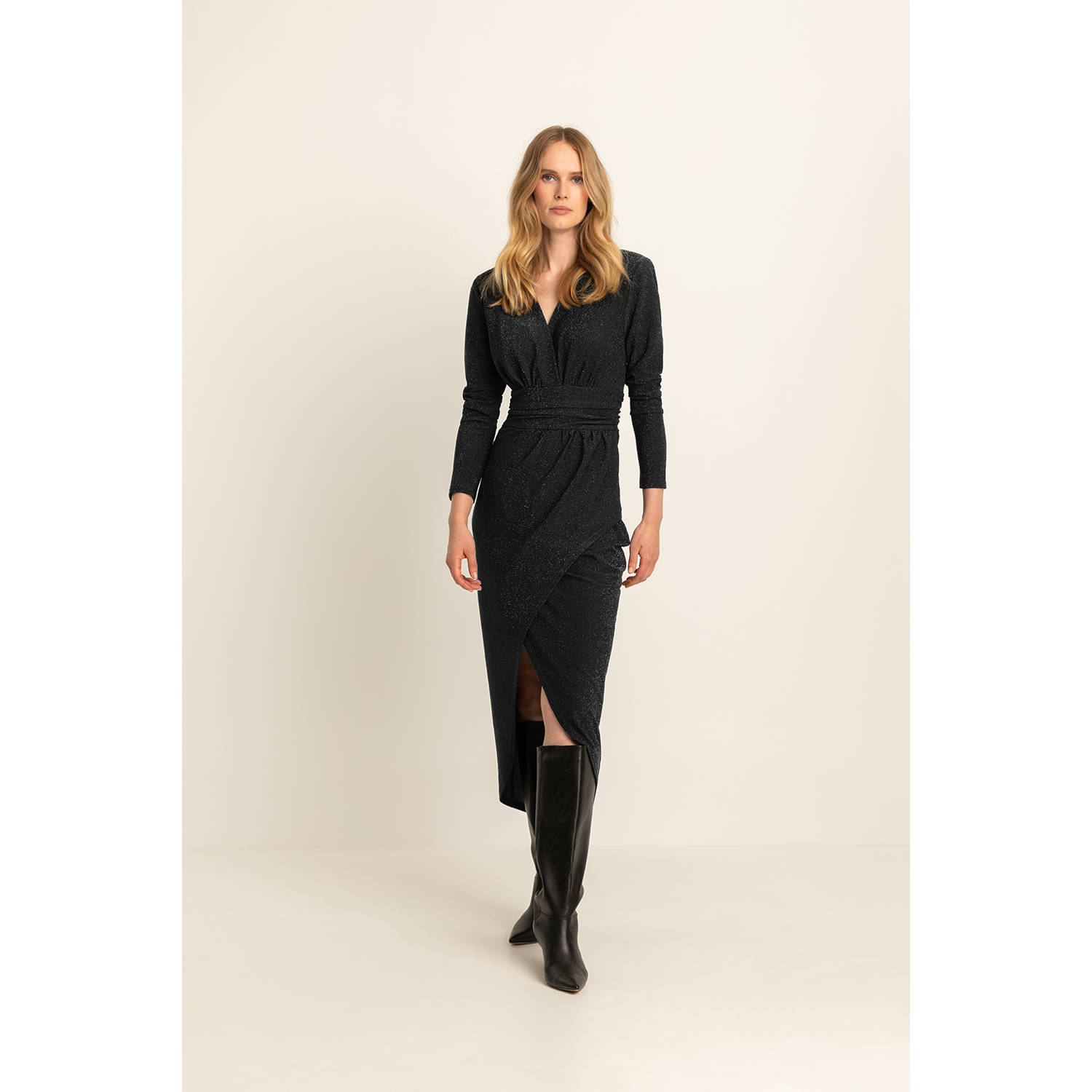 Expresso midi jurk glitter zwart