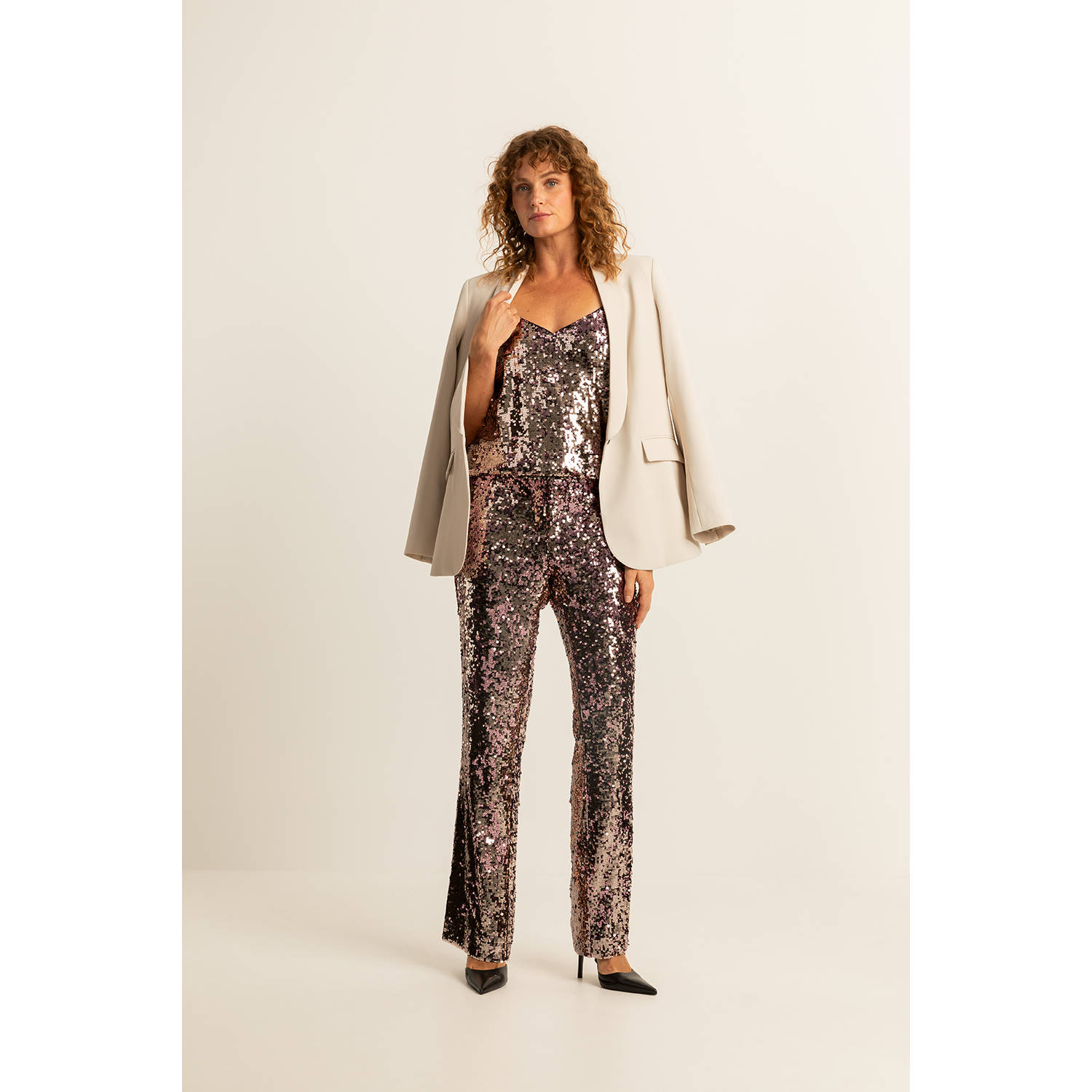 Expresso bootcut broek goud met pailletten