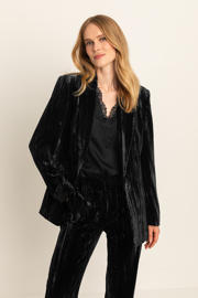 thumbnail: Zwarte dames Expresso fluwelen rechtvallende blazer van polyester met effen, lange mouwen, klassieke kraag, knoopsluiting en textuur