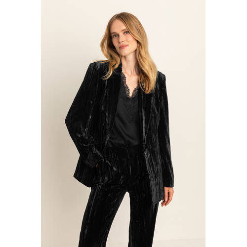 Expresso fluwelen rechtvallende blazer zwart afbeelding