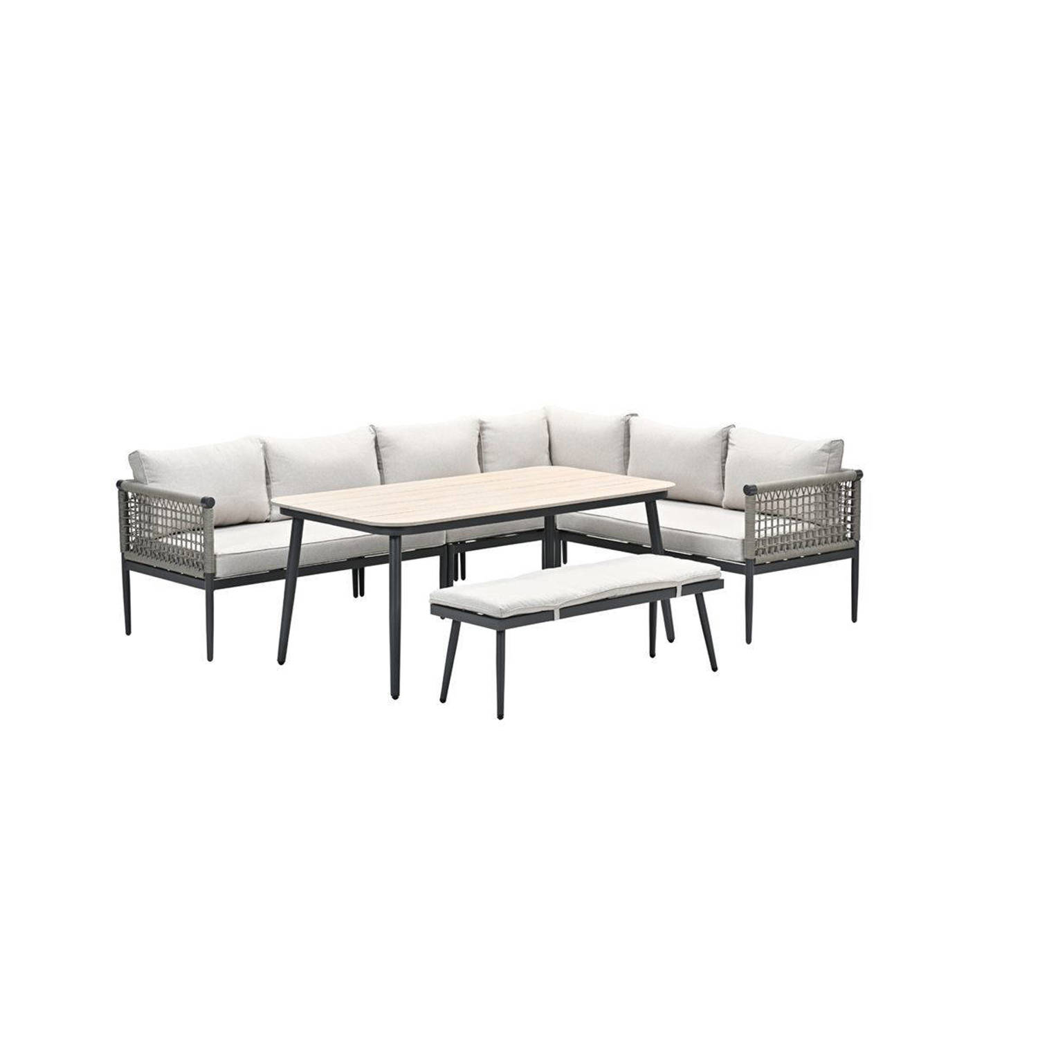 Garden Impressions Teramon lounge-diningset 6-delig rope taupe