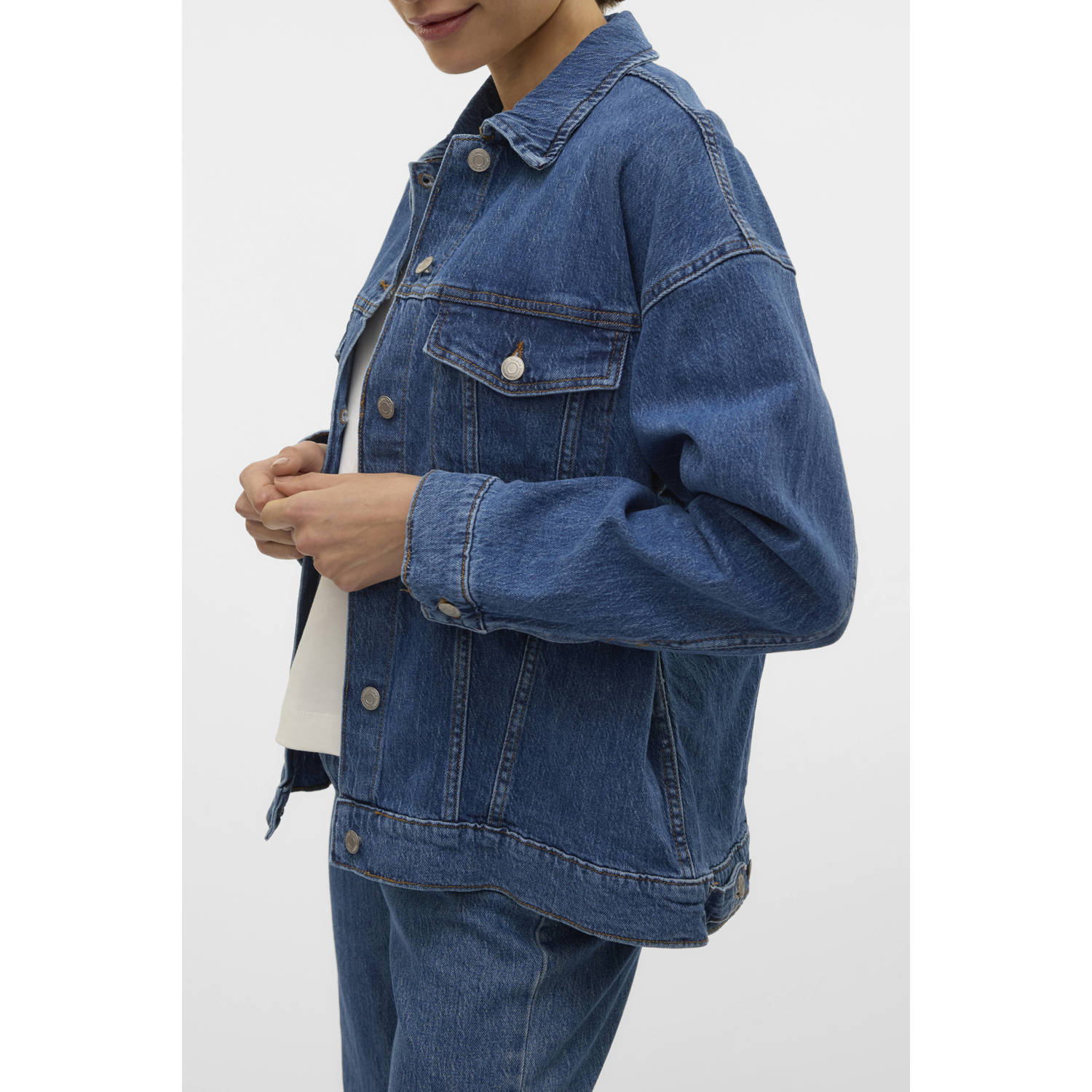Vero Moda Regular fit jeansjack van katoenmix met fly-away-kraag model 'TESSA'
