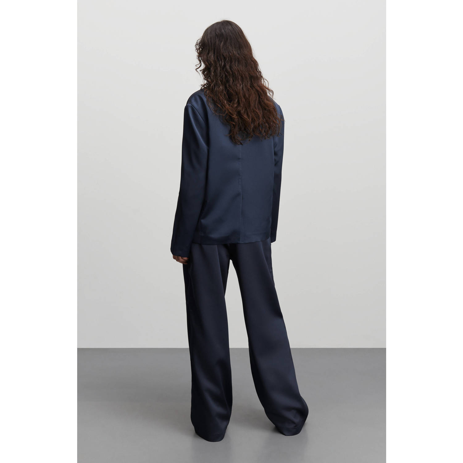 MADS NØRGAARD COPENHAGEN satijnen wide leg broek Heavy Satin Birna Pants marine
