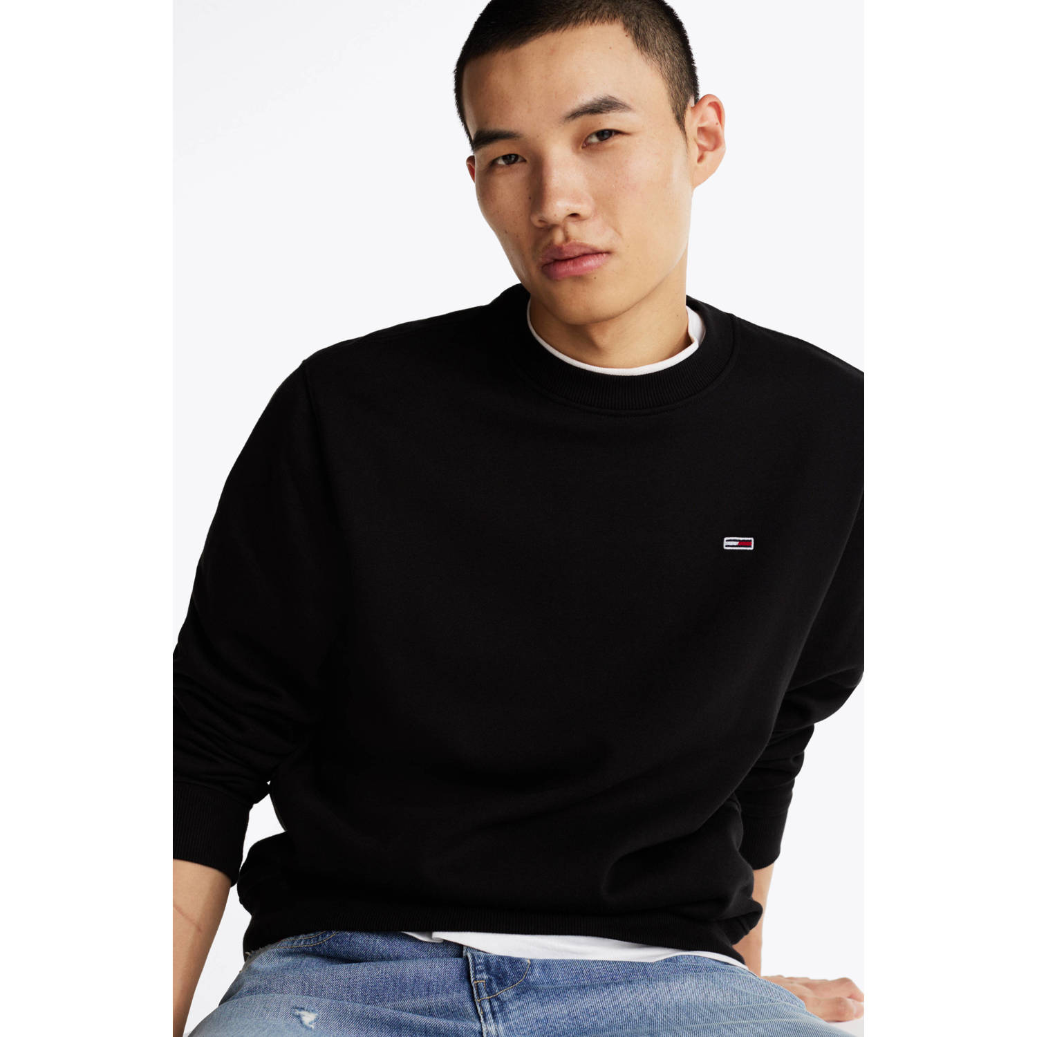 Tommy Hilfiger Flag Reg Sweatshirt Casual Comfortabel Stijlvol Black Heren