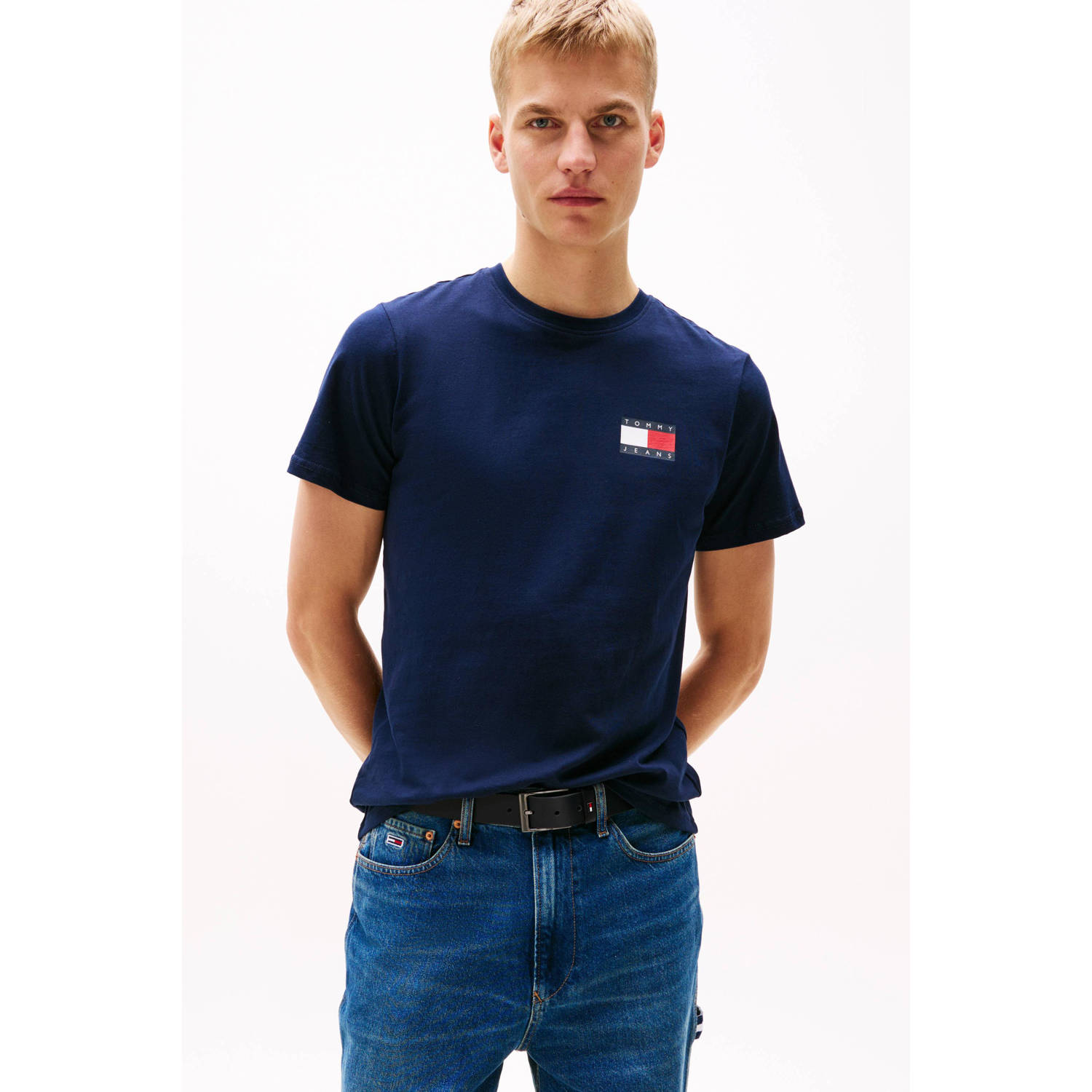 Tommy Jeans slim fit T-shirt ESSENTIAL FLAG donkerblauw