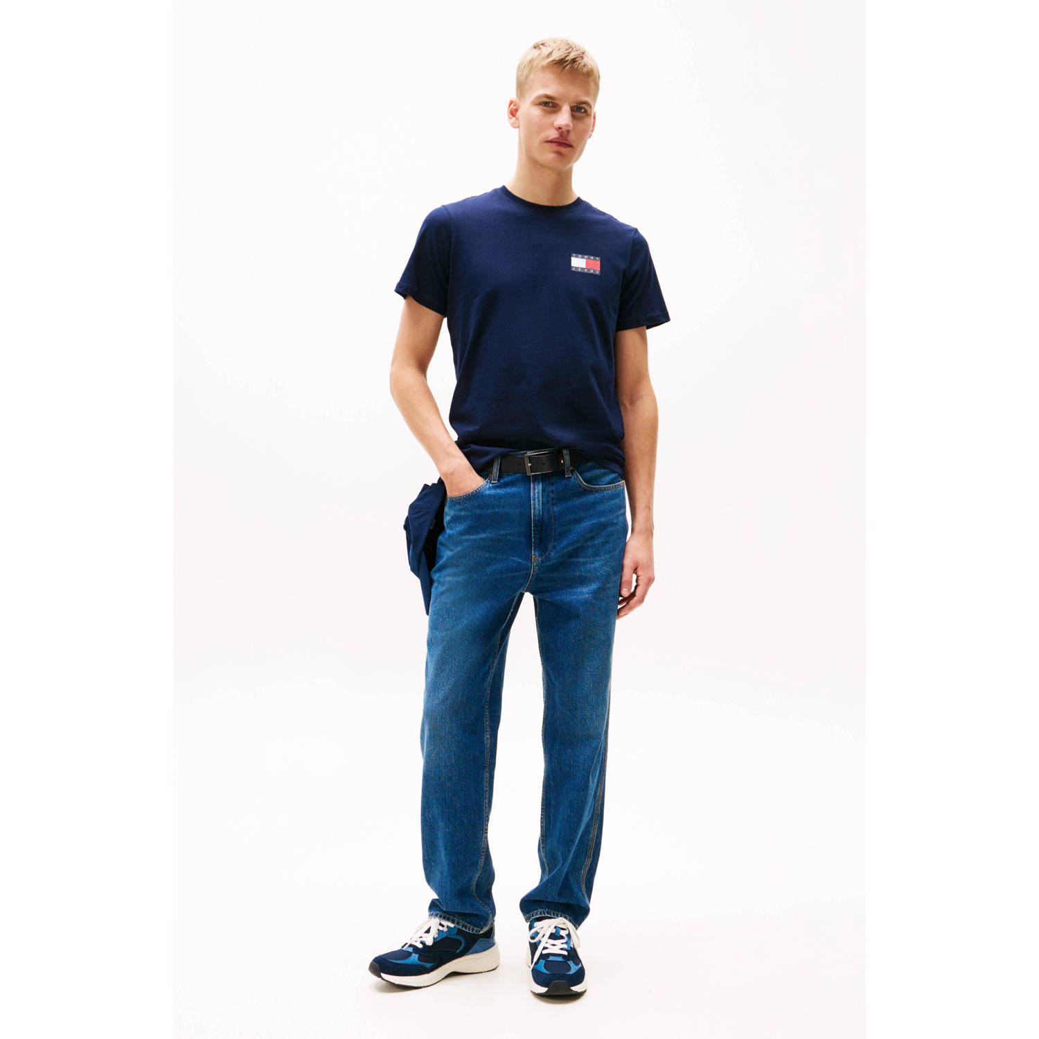 Tommy Jeans slim fit T-shirt ESSENTIAL FLAG donkerblauw