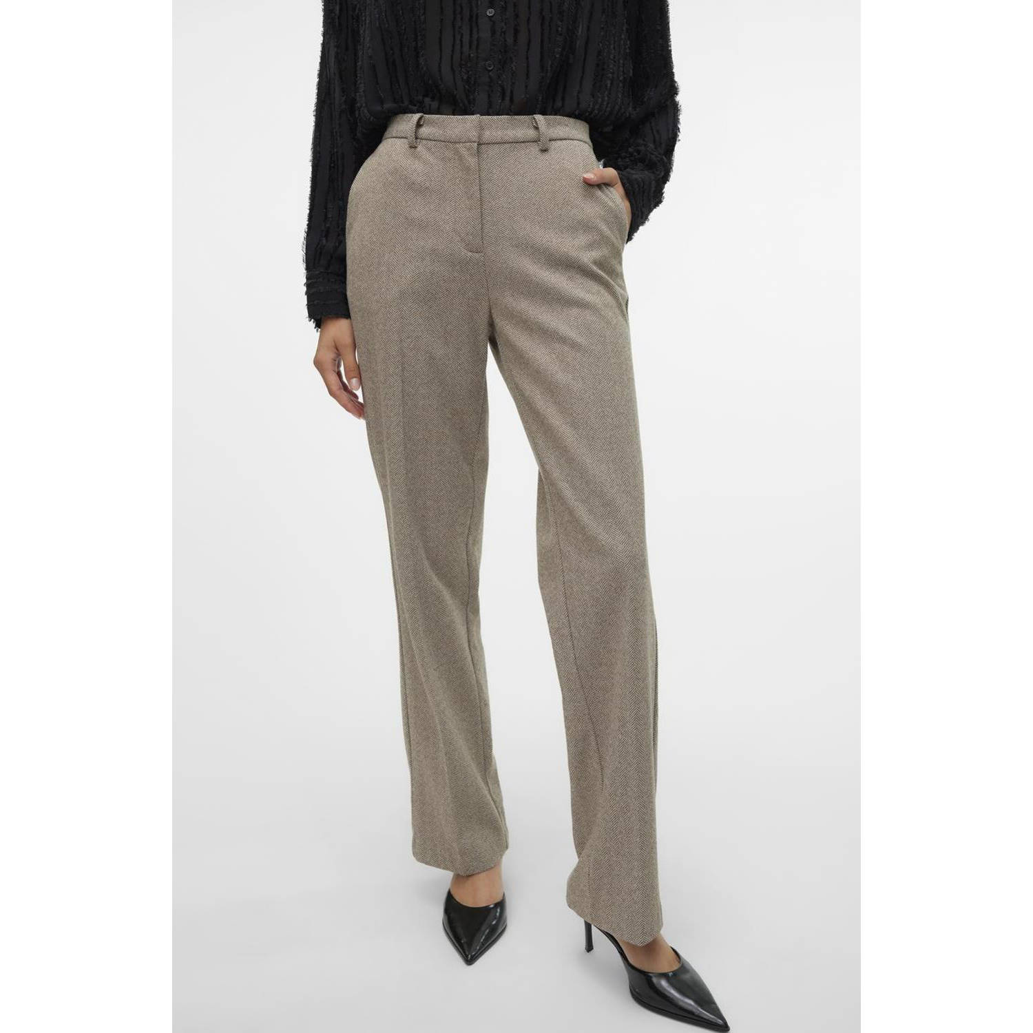 VERO MODA straight fit pantalon VMKAWI lichtbruin