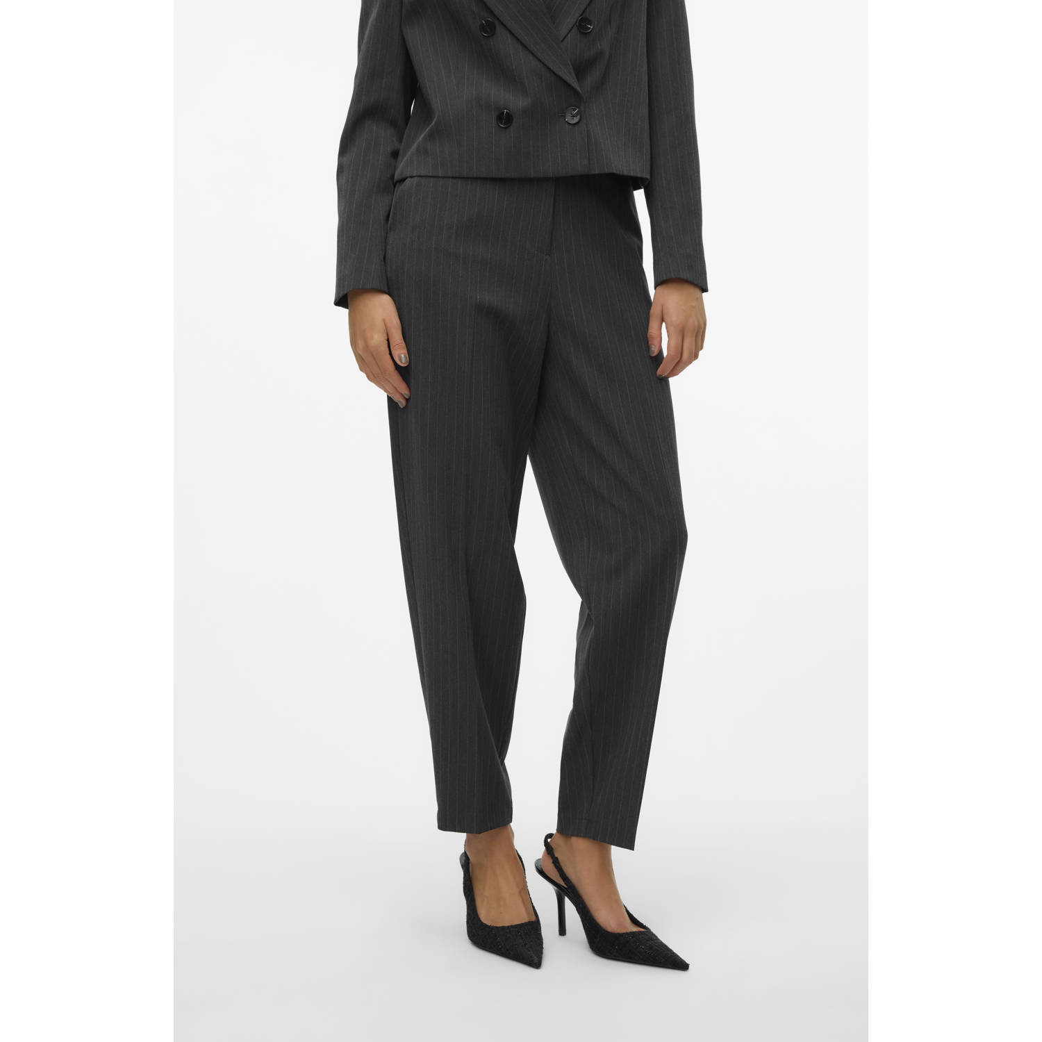 VERO MODA high waist mom broek met krijtstreep antraciet
