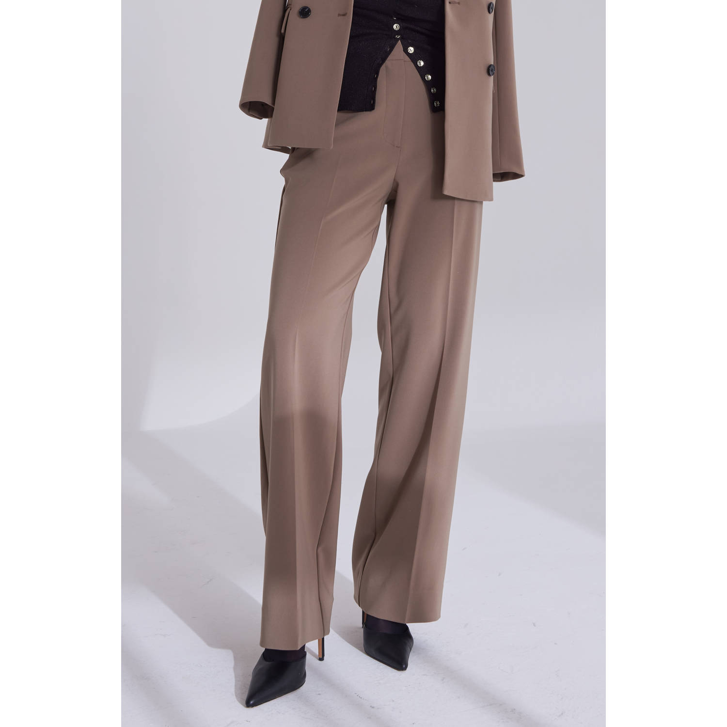 Bruuns Bazaar high waist wide leg broek beige