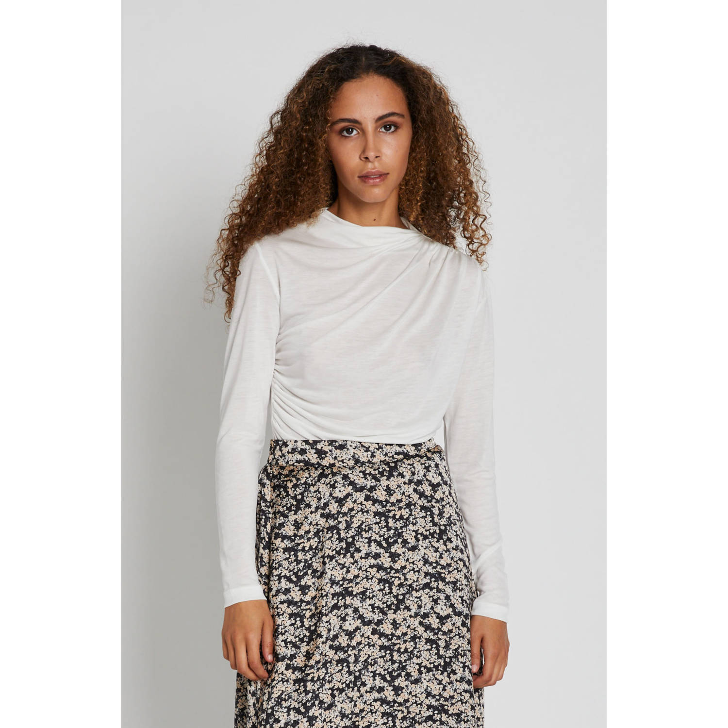 Bruuns Bazaar Gedrapeerde Blouse Top Sneeuwwit White Dames