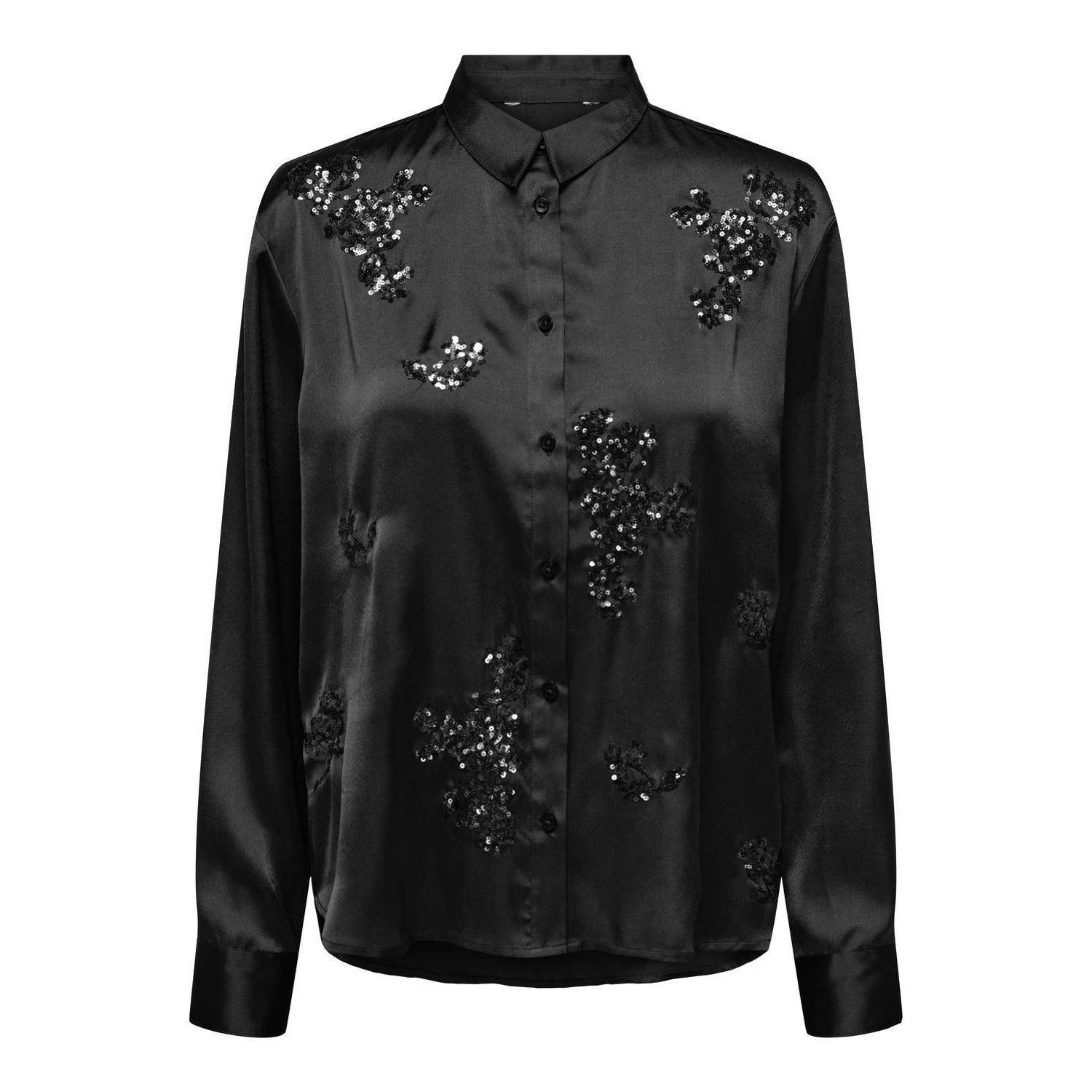 JDY blouse FIFI met all over print en pailletten zwart