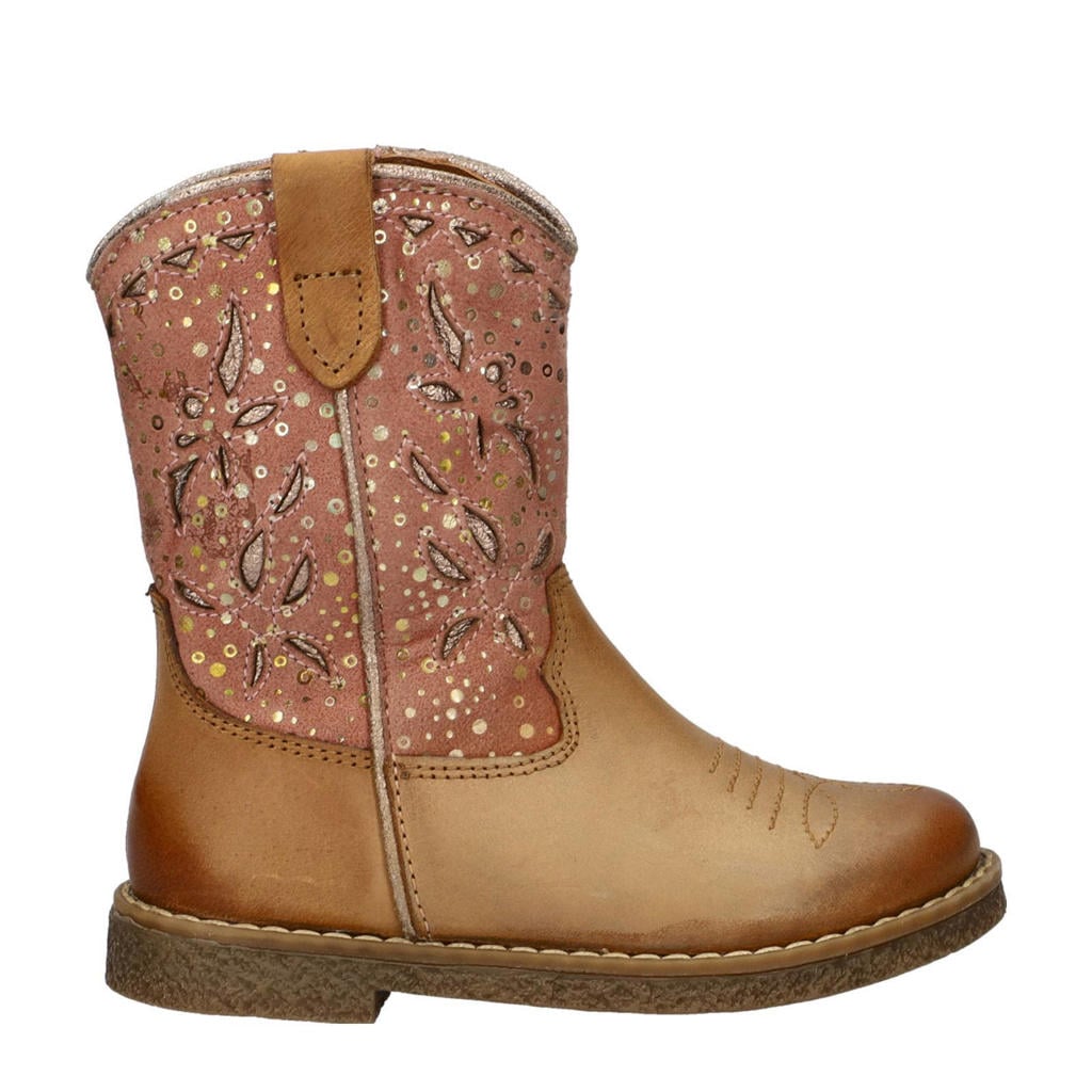 Cognackleurige meisjes Nelson Kids leren cowboylaarzen met ritssluiting