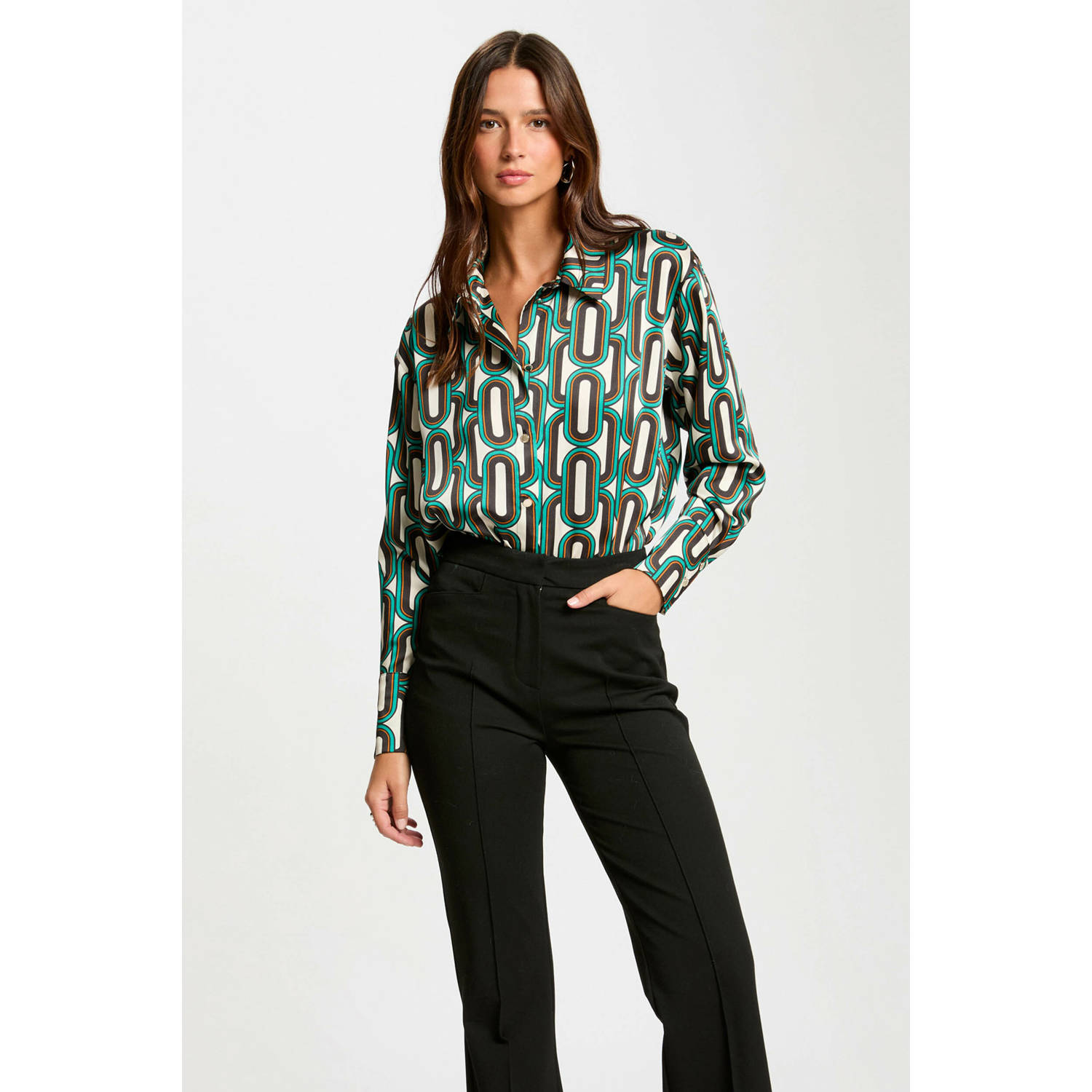 Morgan blouse met grafische print ecru groen