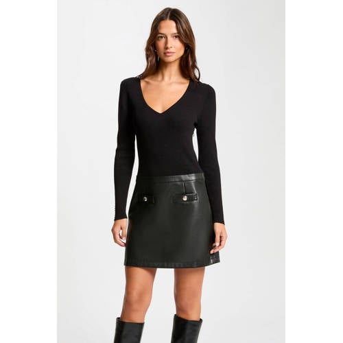 Morgan ribgebreide coated jurk zwart afbeelding