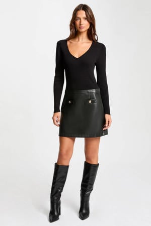 ribgebreide coated jurk zwart