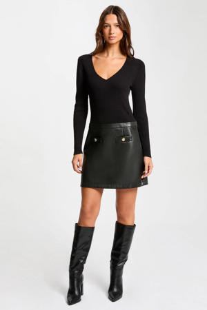 ribgebreide coated jurk zwart