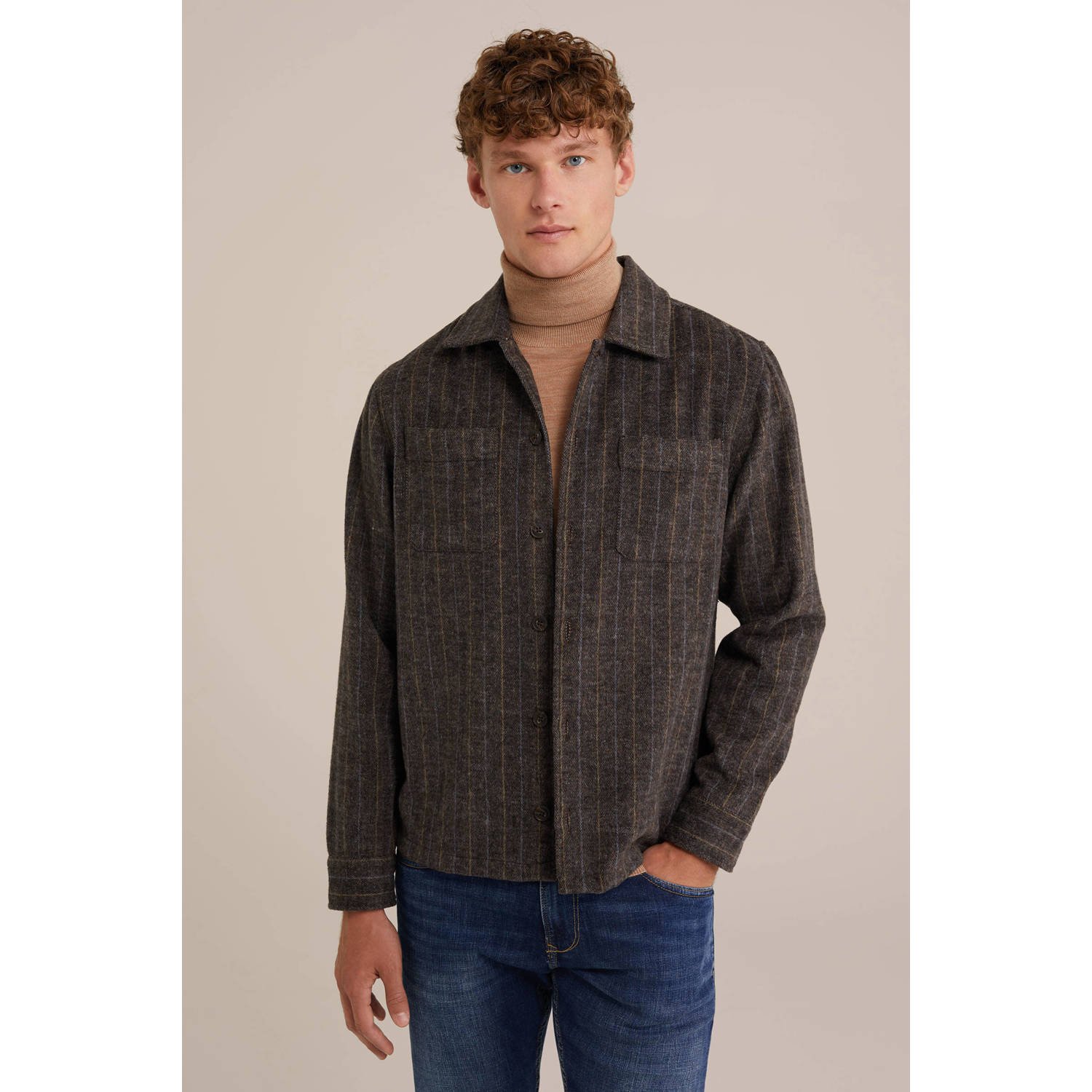 WE Fashion Blue Ridge gestreept overshirt bruin
