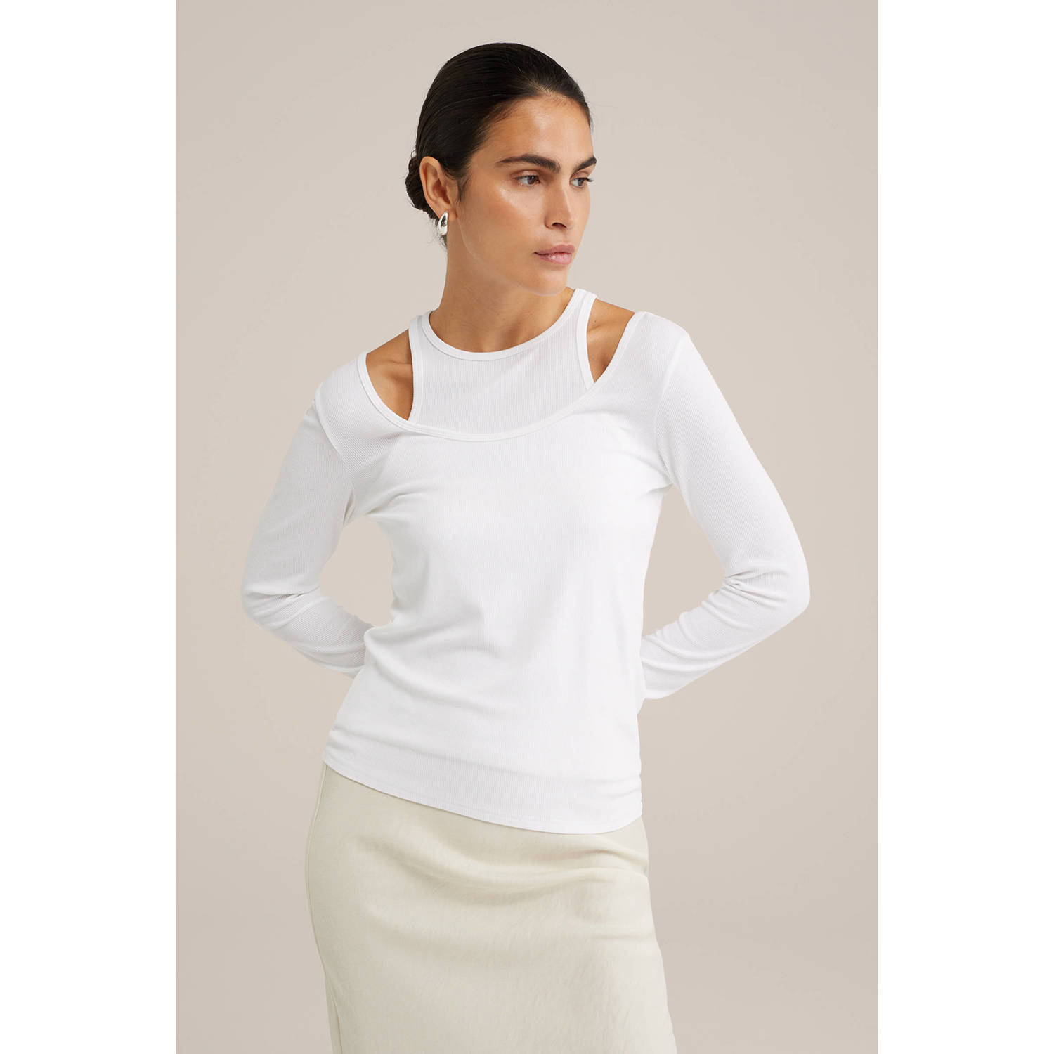 WE Fashion WE STUDIO fijngebreide top snow white