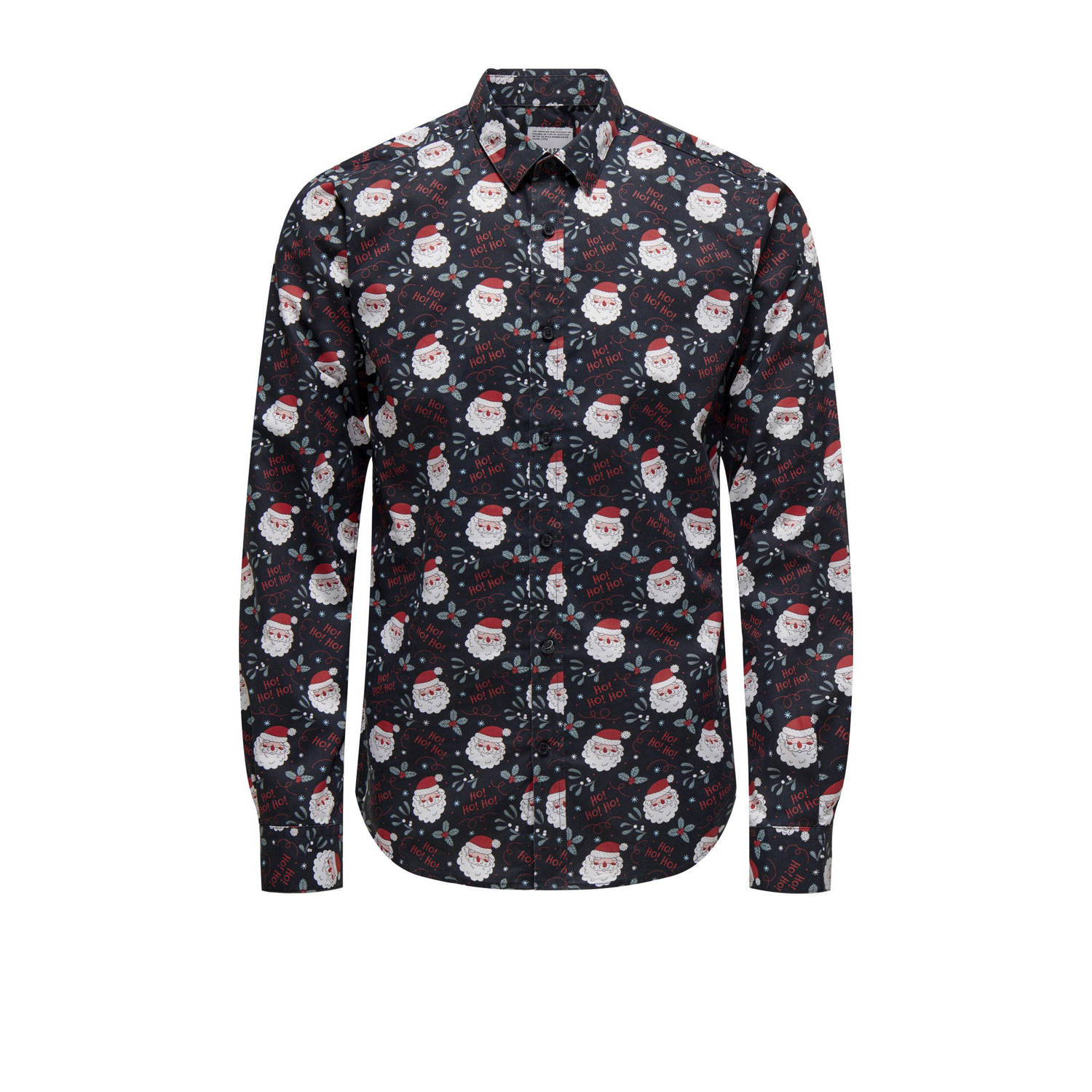 ONLY & SONS overhemd ONSALF XMAS met all over print donkerblauw