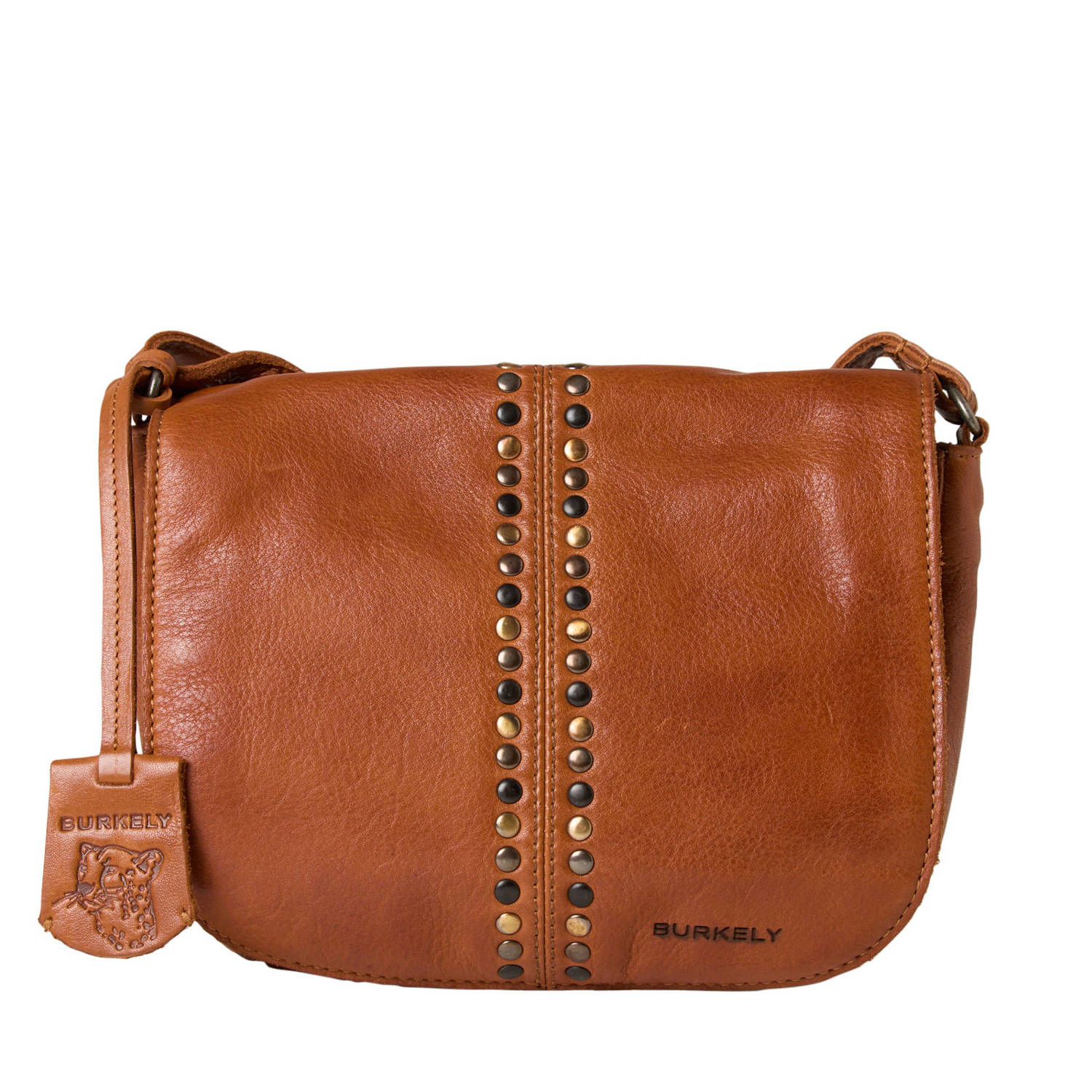BURKELY leren crossbody tas met studs cognac